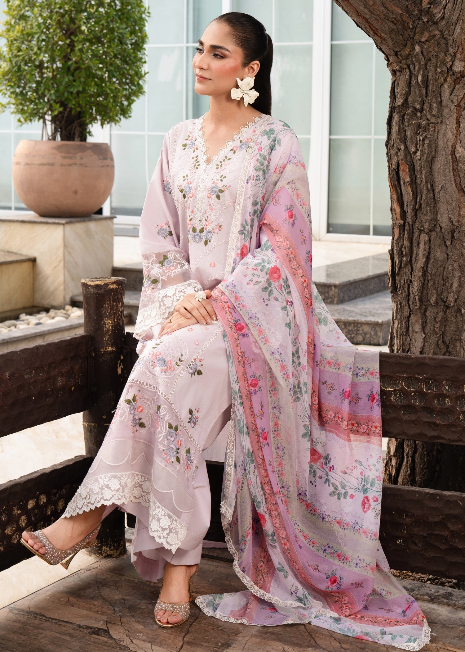 lawn Kurta Set in Pastel pink
