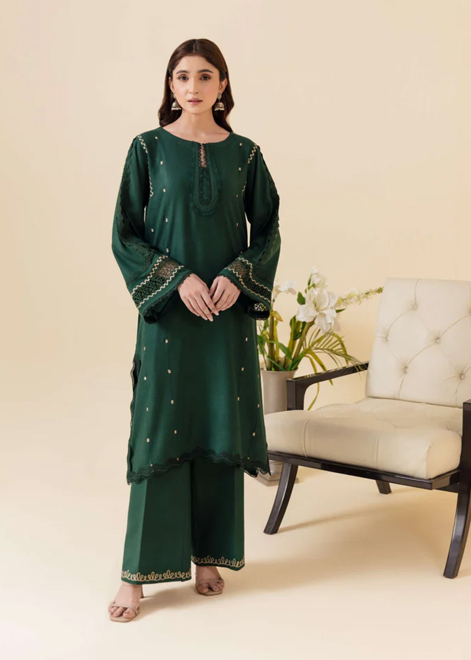 wool Kurta Set in Forest green