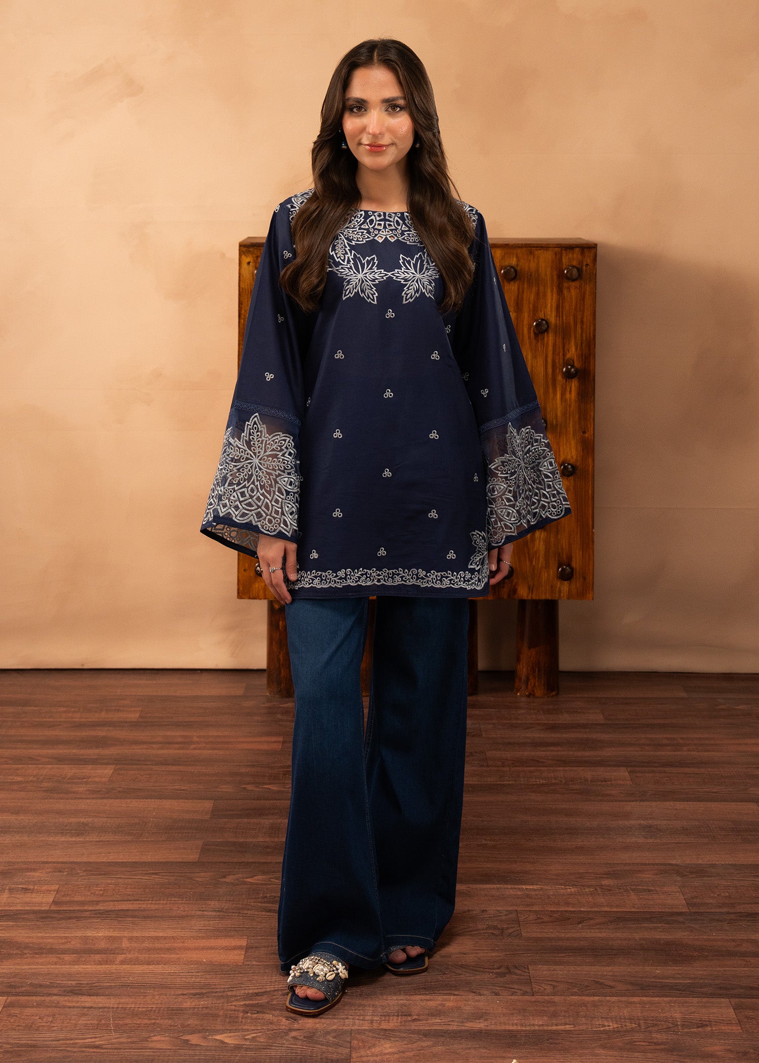 lawn Kurti in Navy blue