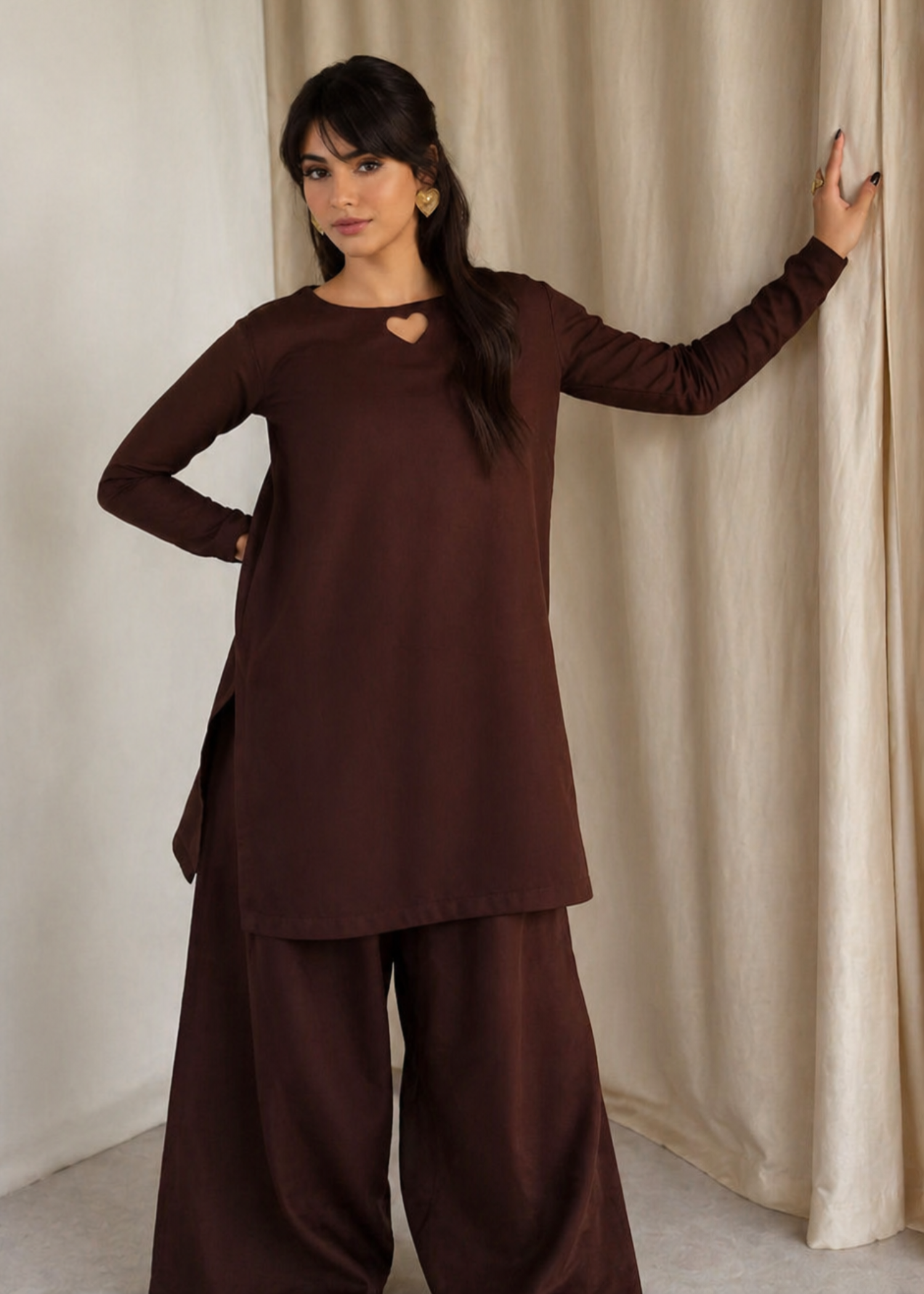 arabic lawn Co Ord Sets in Dark brown