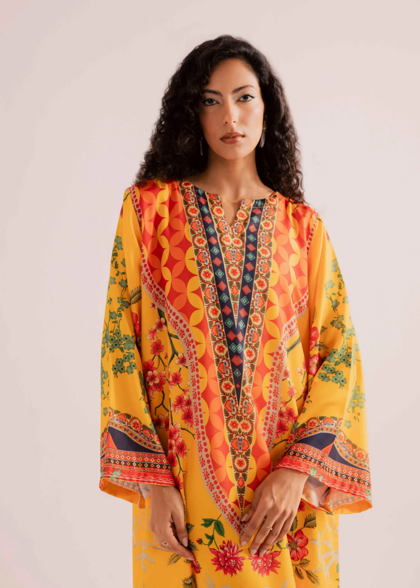 raw silk Kaftan in Honey