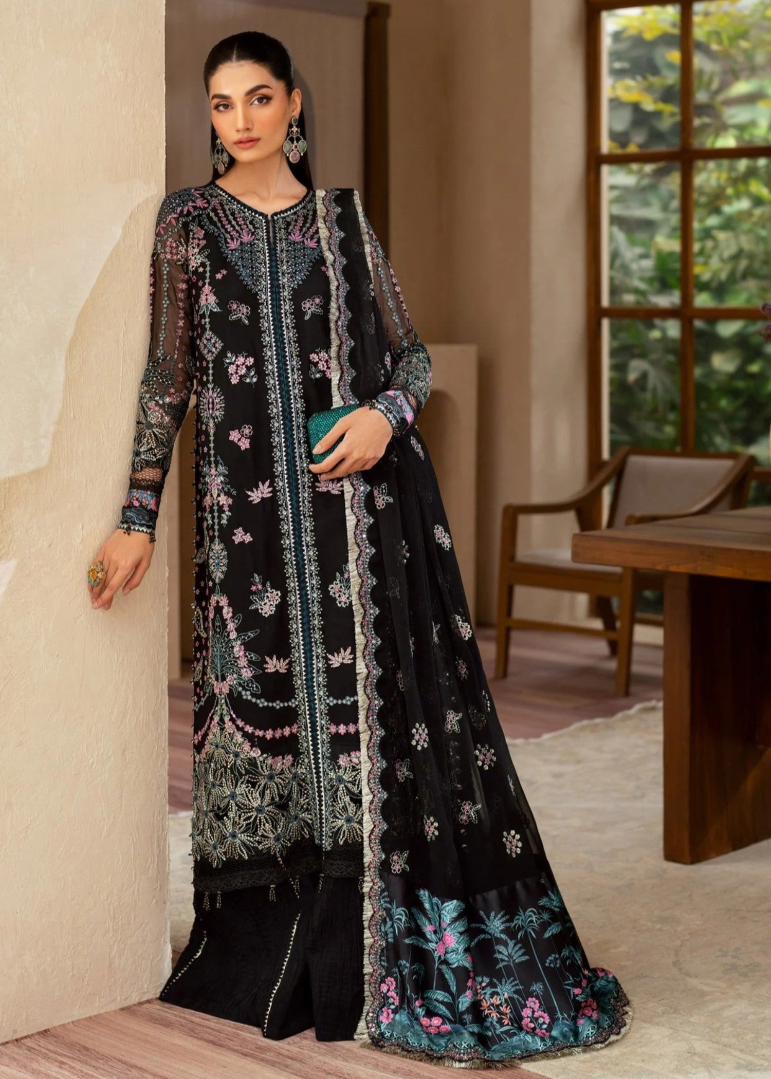 chiffon Lehenga in Black