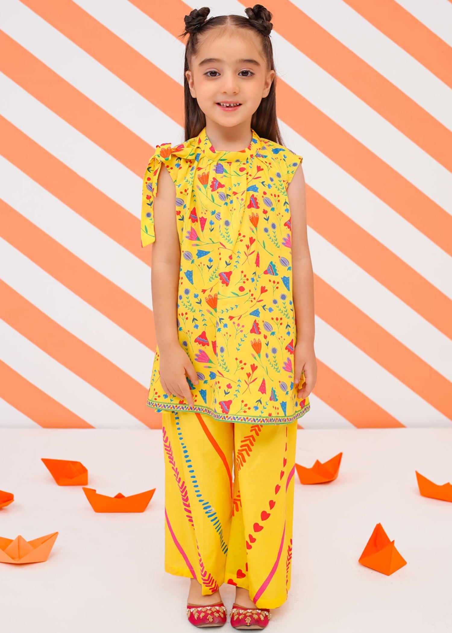 lawn cotton Short Frock in Yellow