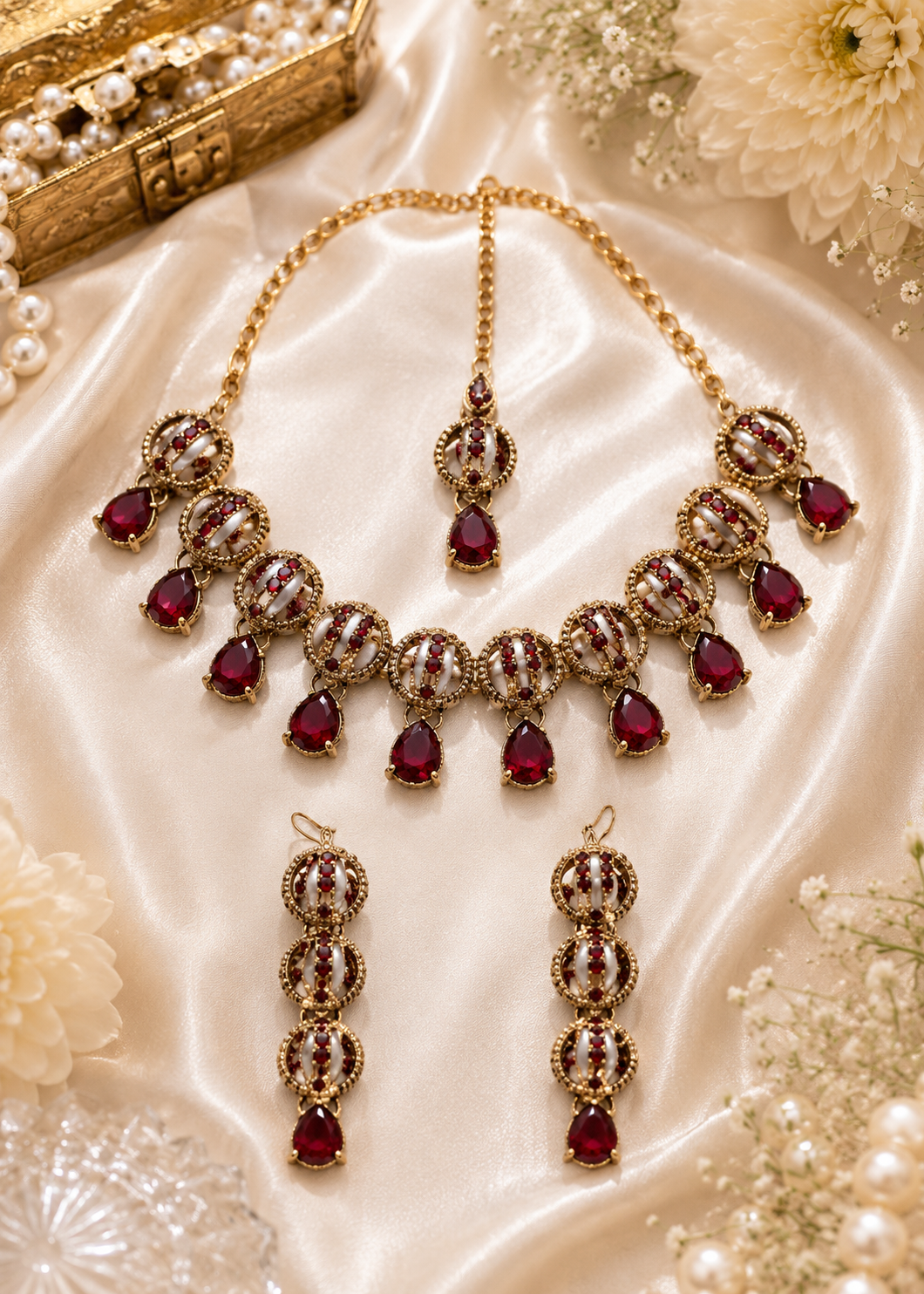 Jewelry Set in Maroon Color by - Trendy Women Jewelry Set HEN2524