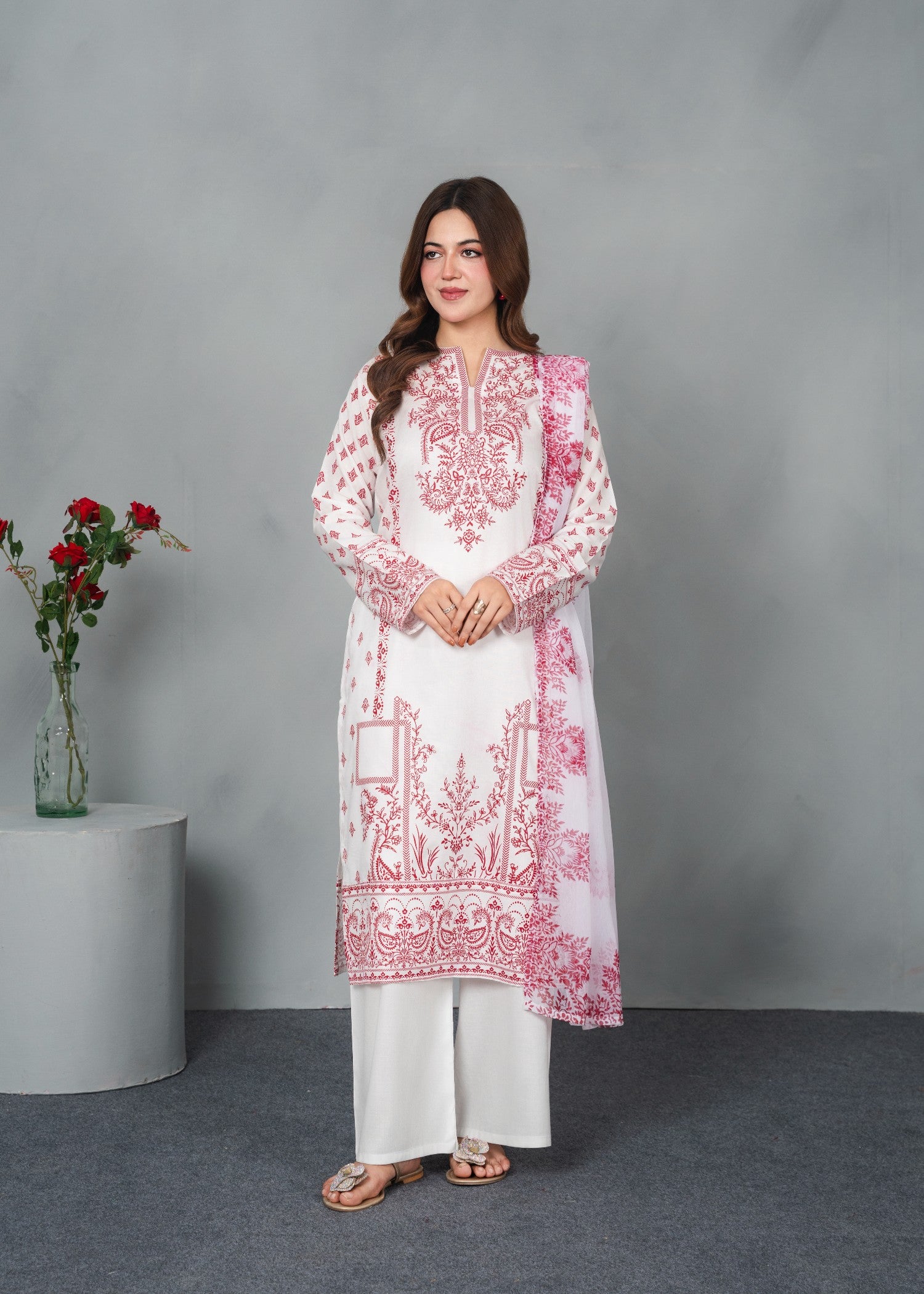 linen Kurta Set in White