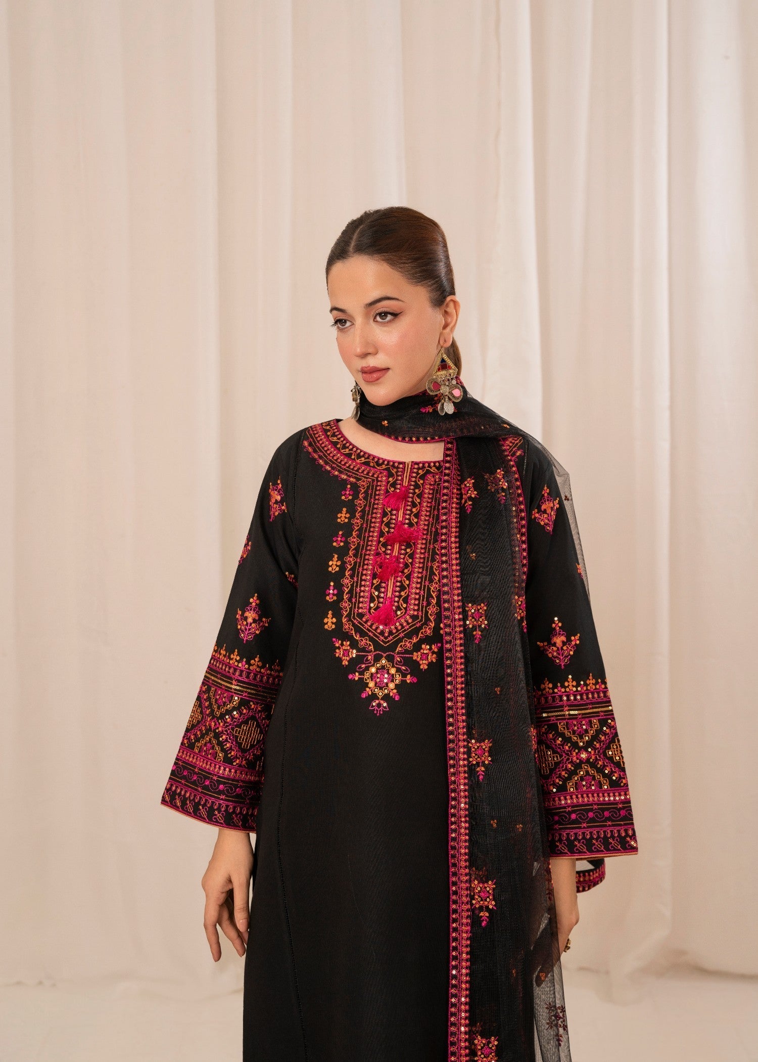 cotton viscose Kurta Set in Black