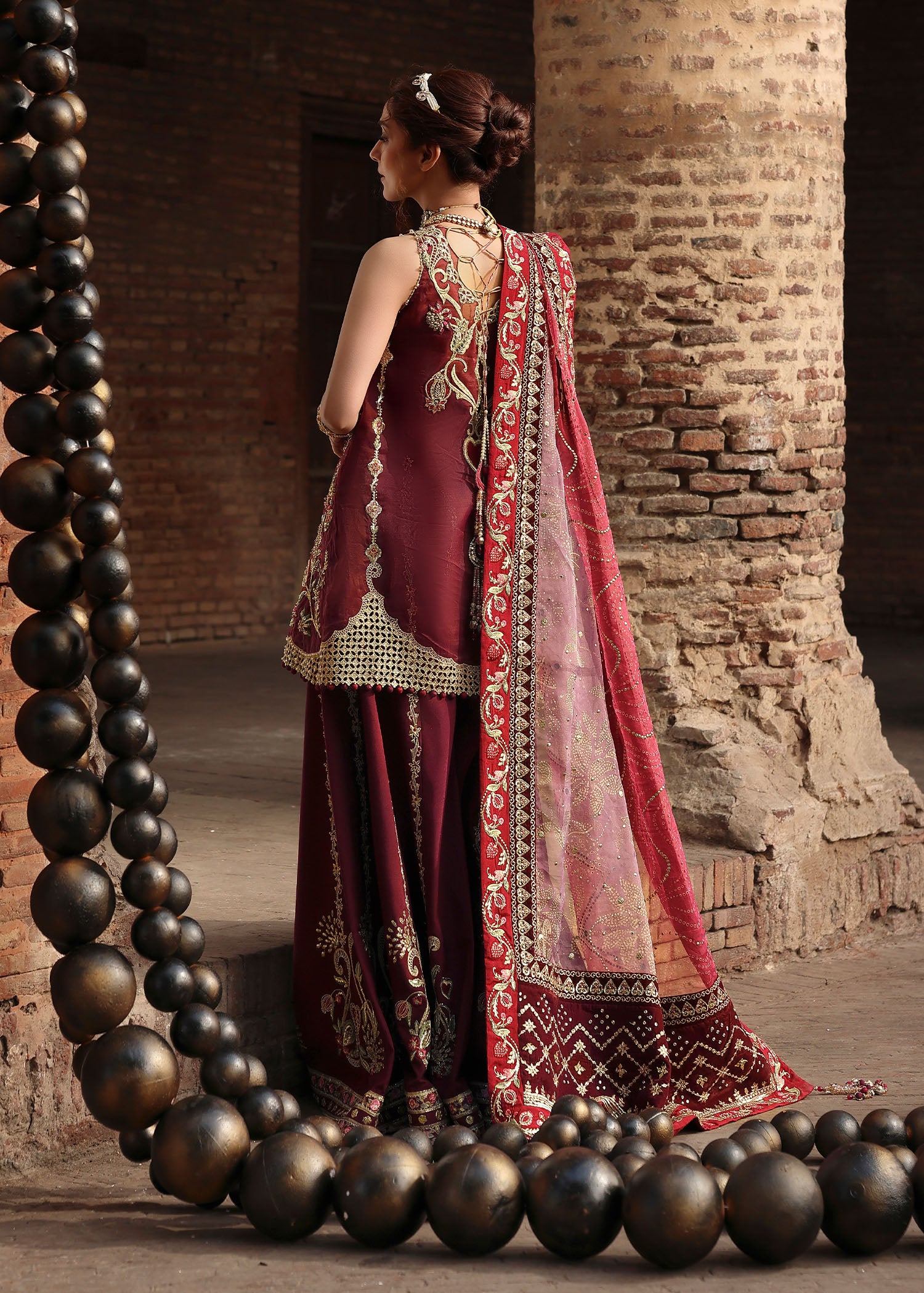 organza Unstitched in Wine