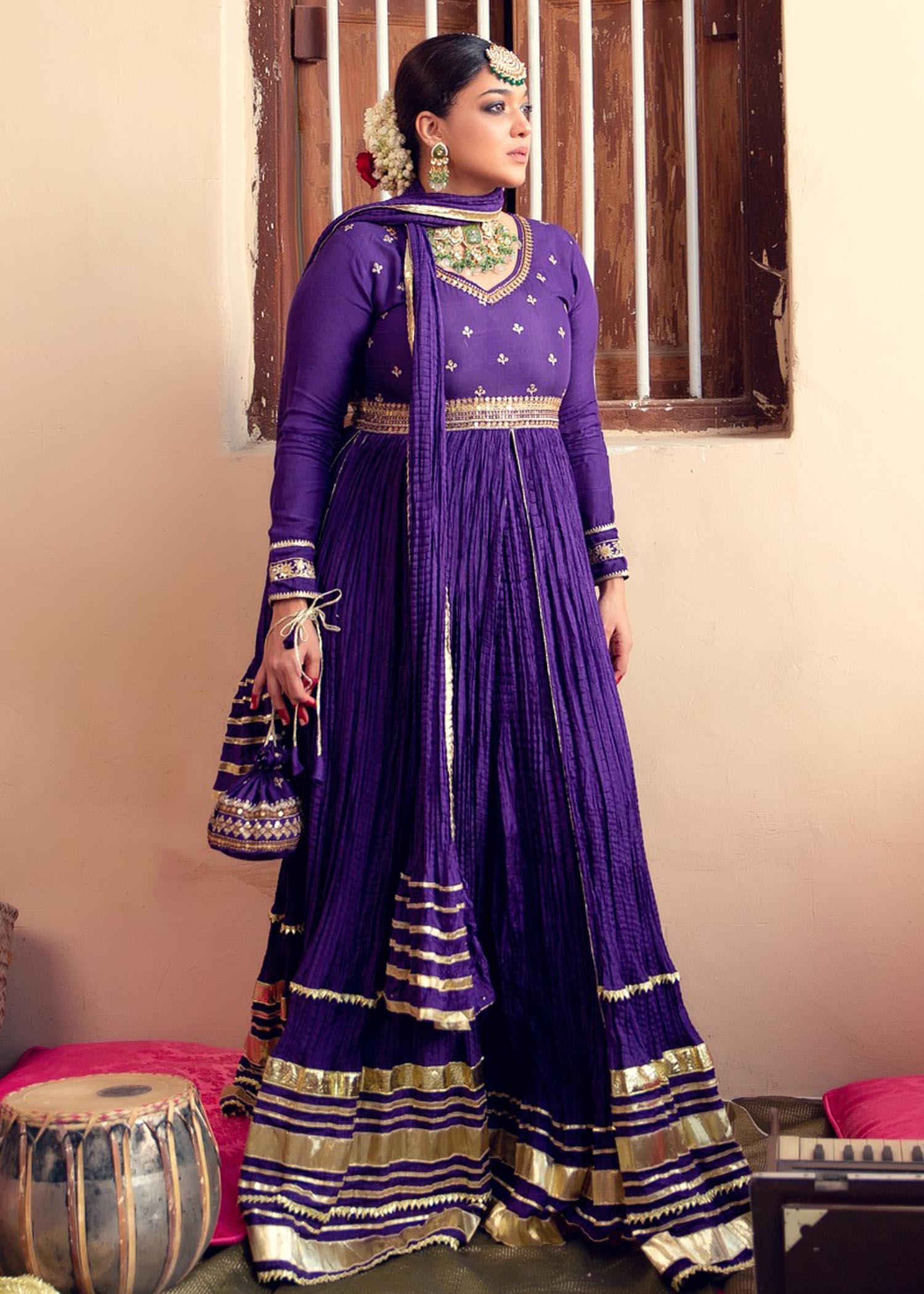 cotton silk Pishwas in Purple