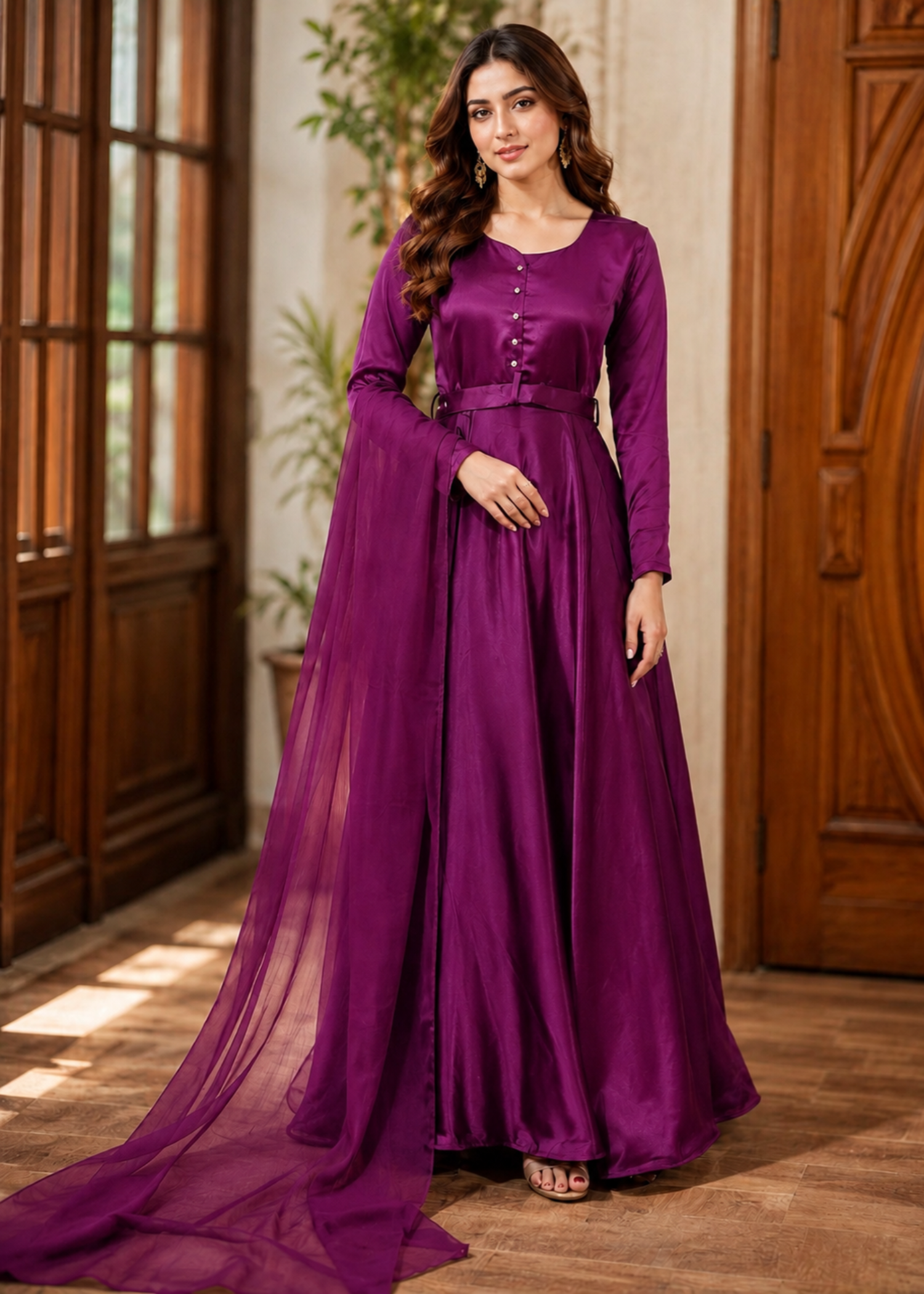 silk charmeuse Maxi in Magenta haze
