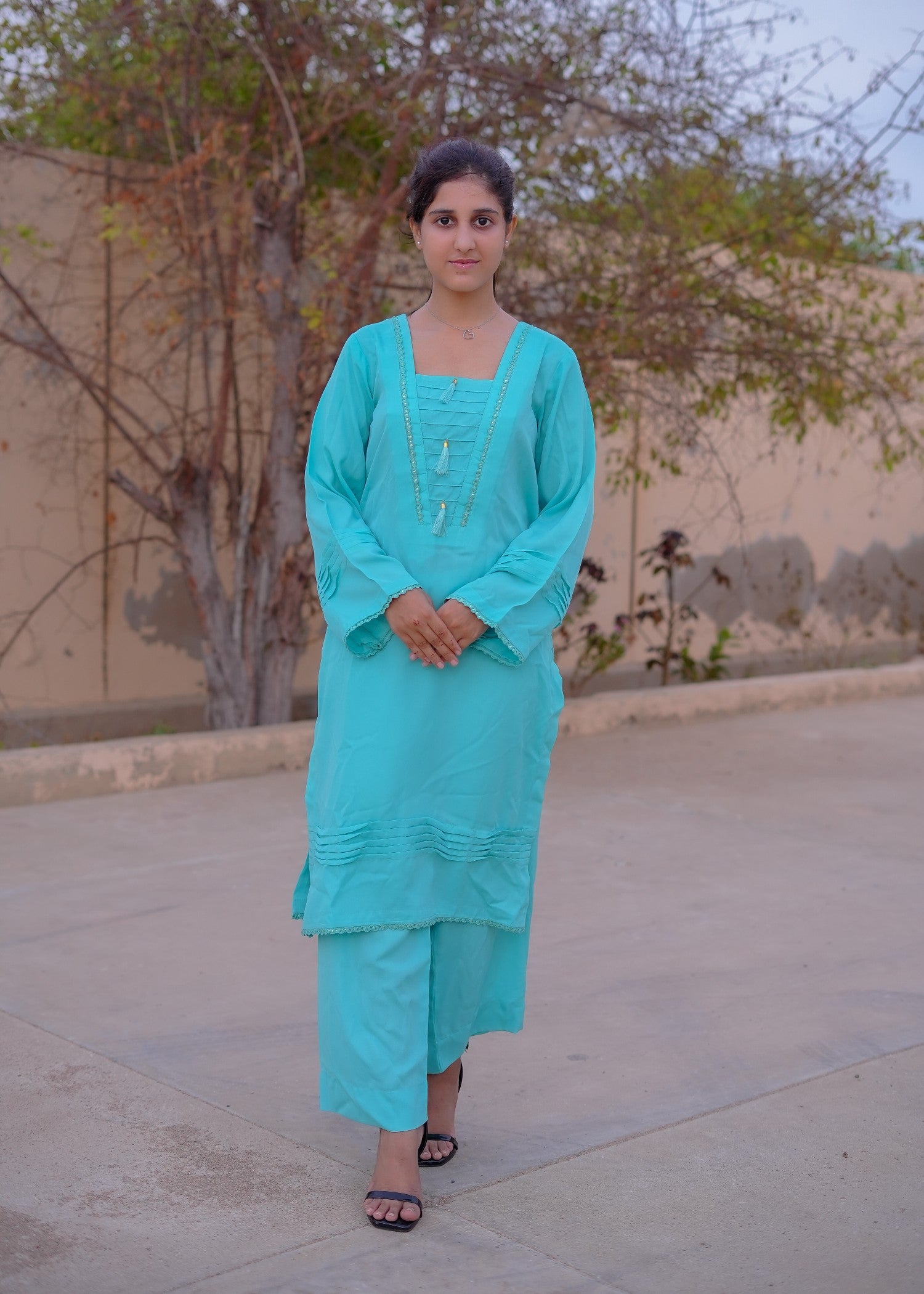 georgette Kurta Set in Aquamarine