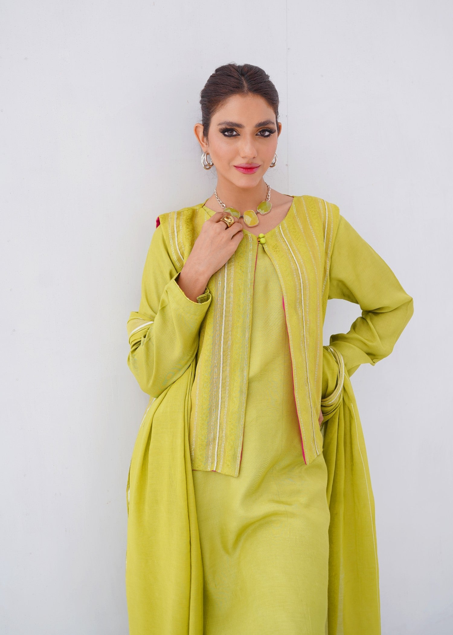 raw silk Jacket in Yellow green
