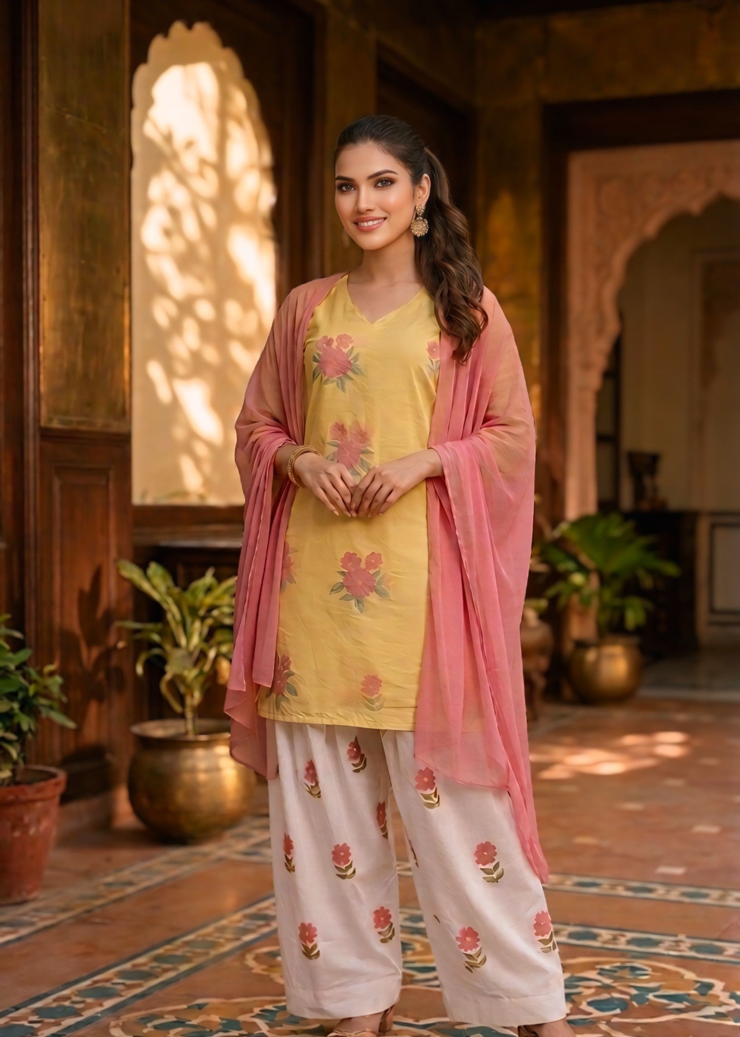 cotton Kurta Set in Lemon