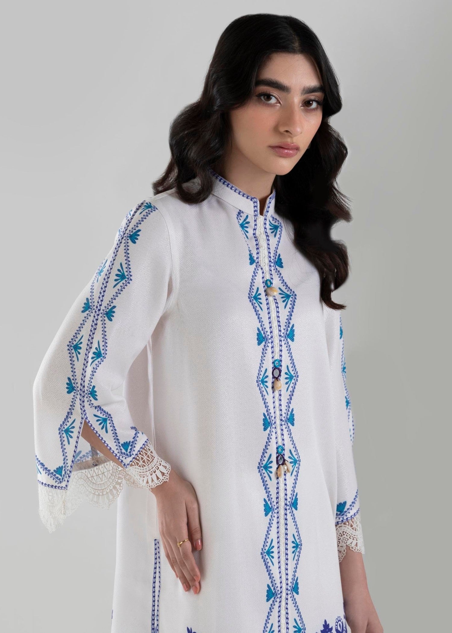 herringbone Kurti in White