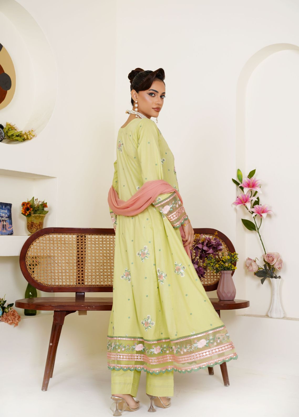 lawn Pishwas in Lime green
