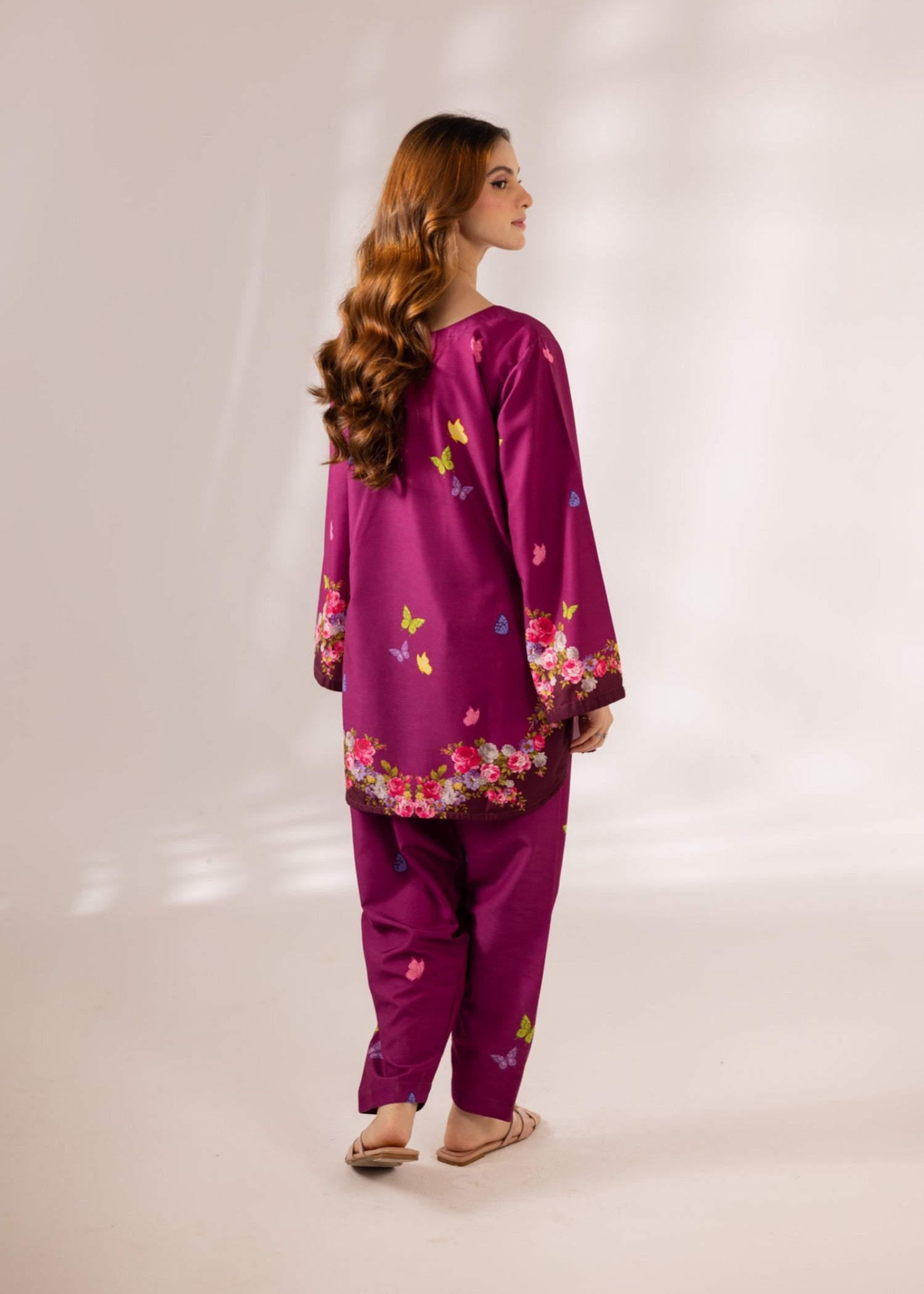 slub khaddar Co Ord Sets in Violet red