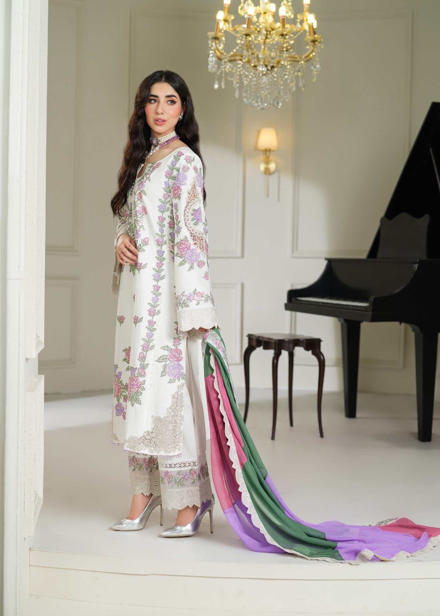 cambric cotton Kurta Set in White