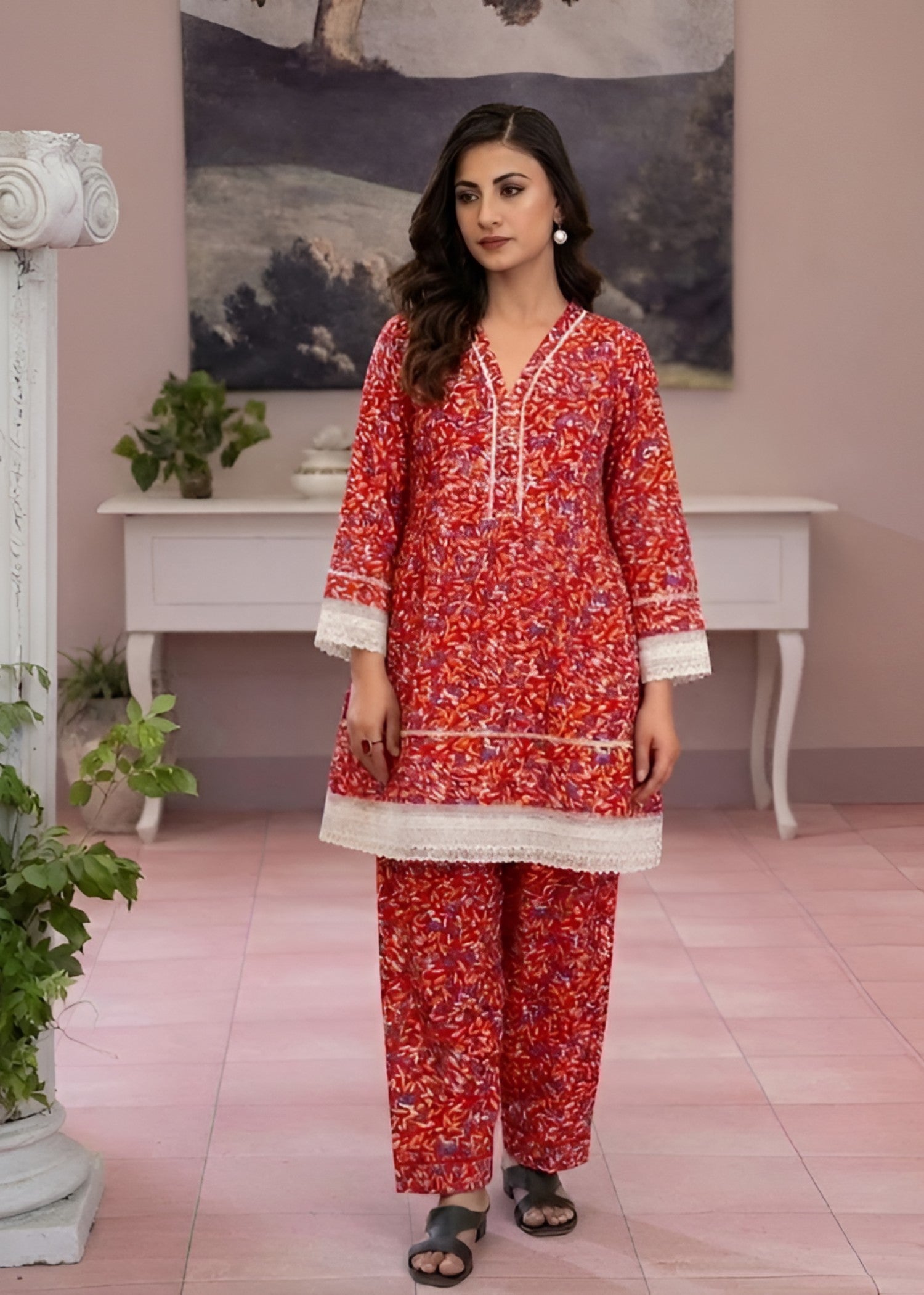 linen Short Frock in Red