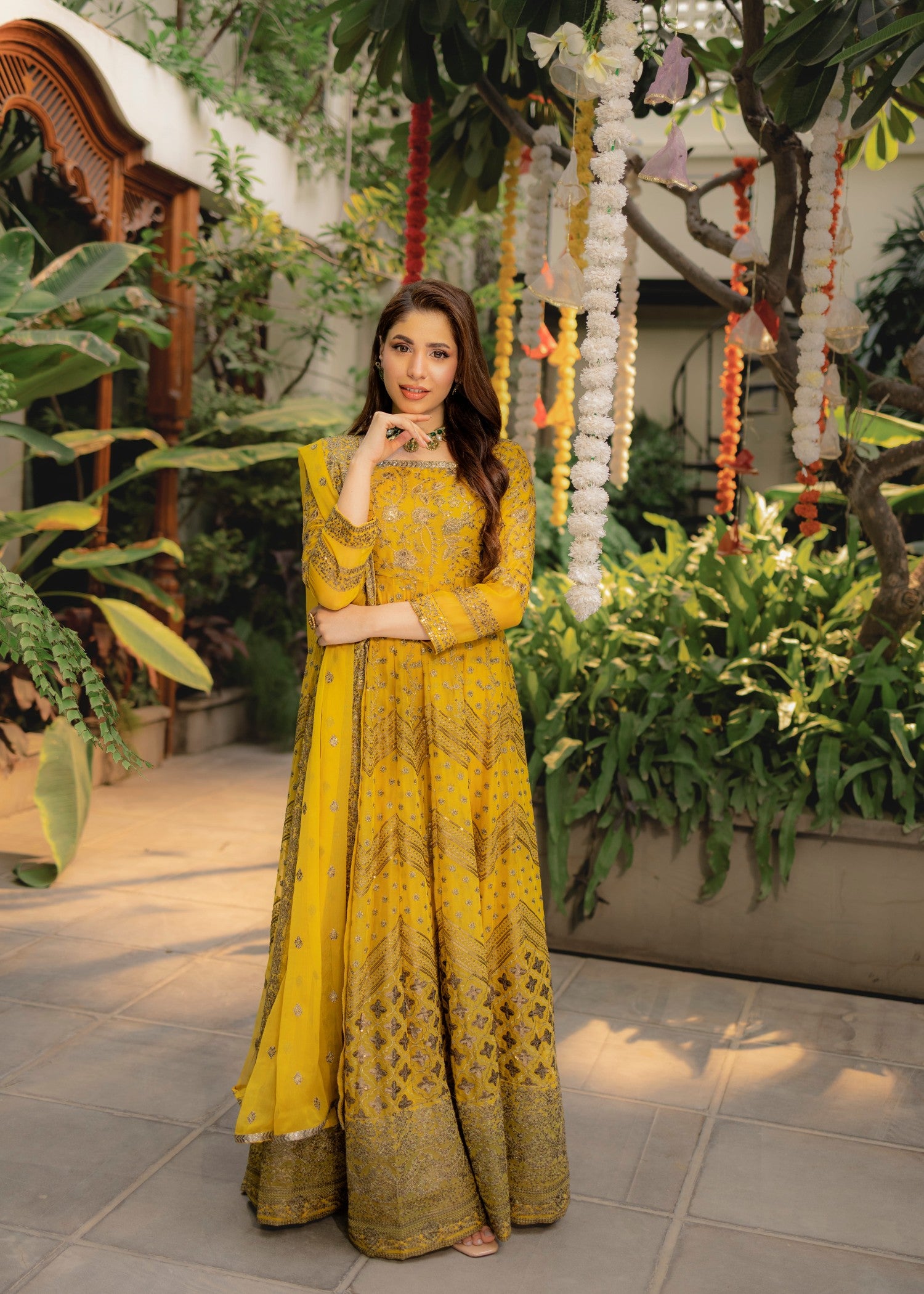 chiffon Pishwas in Mustard