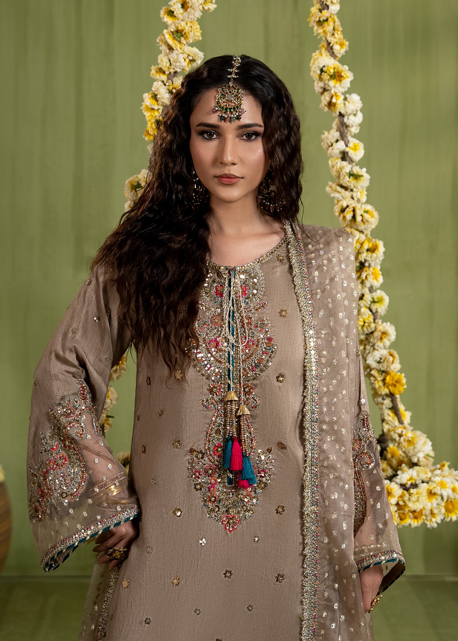 raw silk Kurta Set in Brown