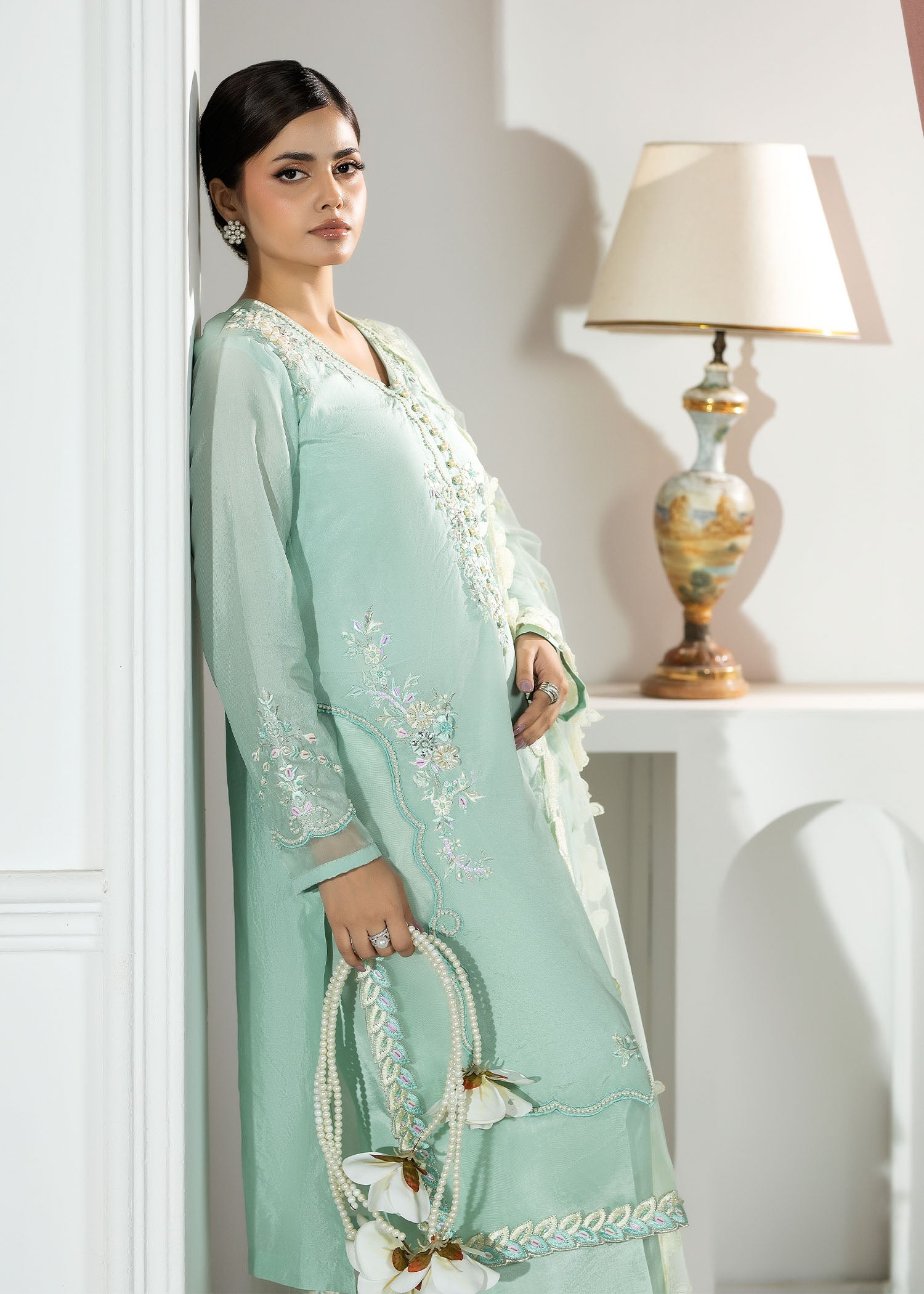 silk Kurta Set in Aquamarine