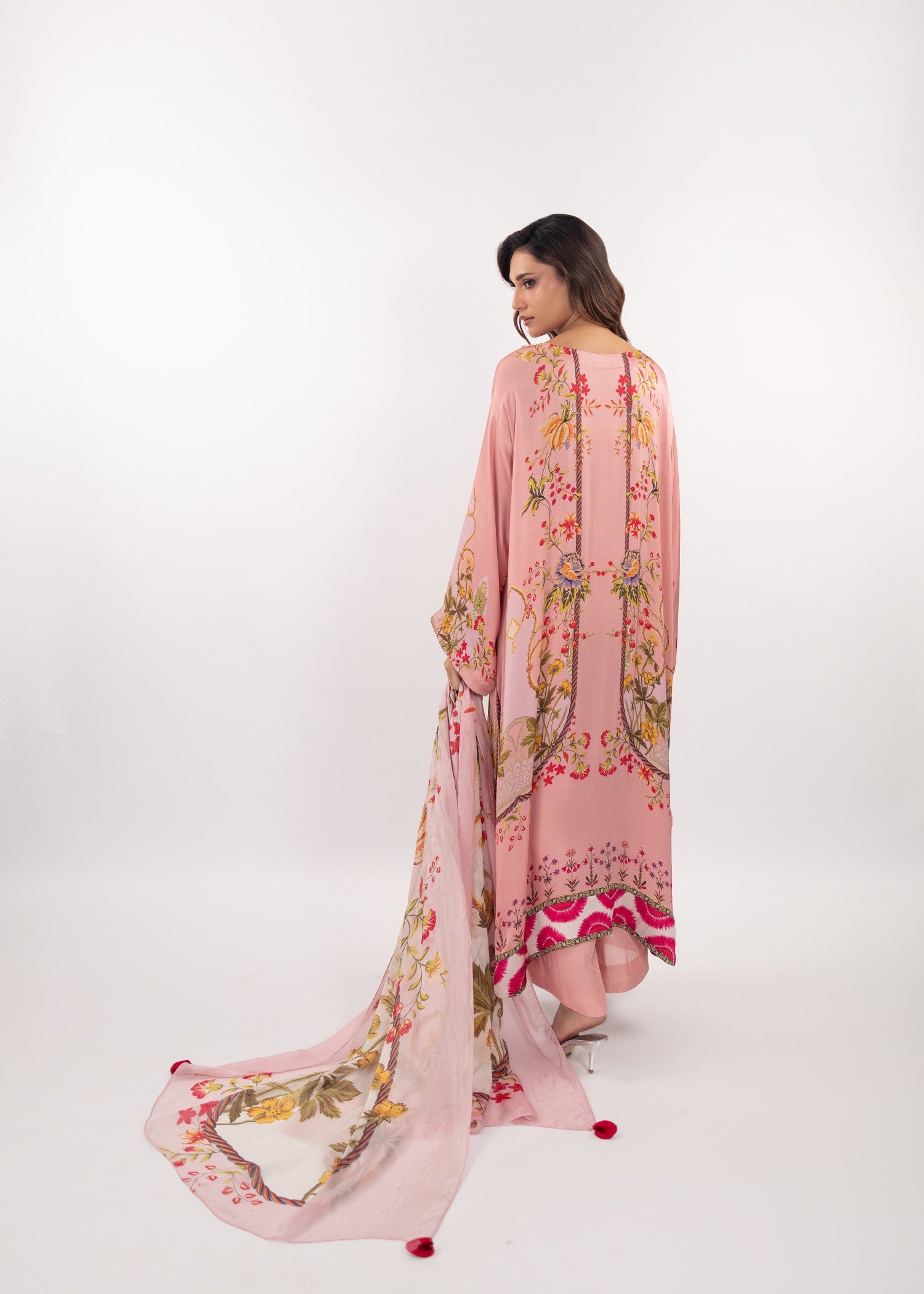 silk charmeuse Kurta Set in Baby pink