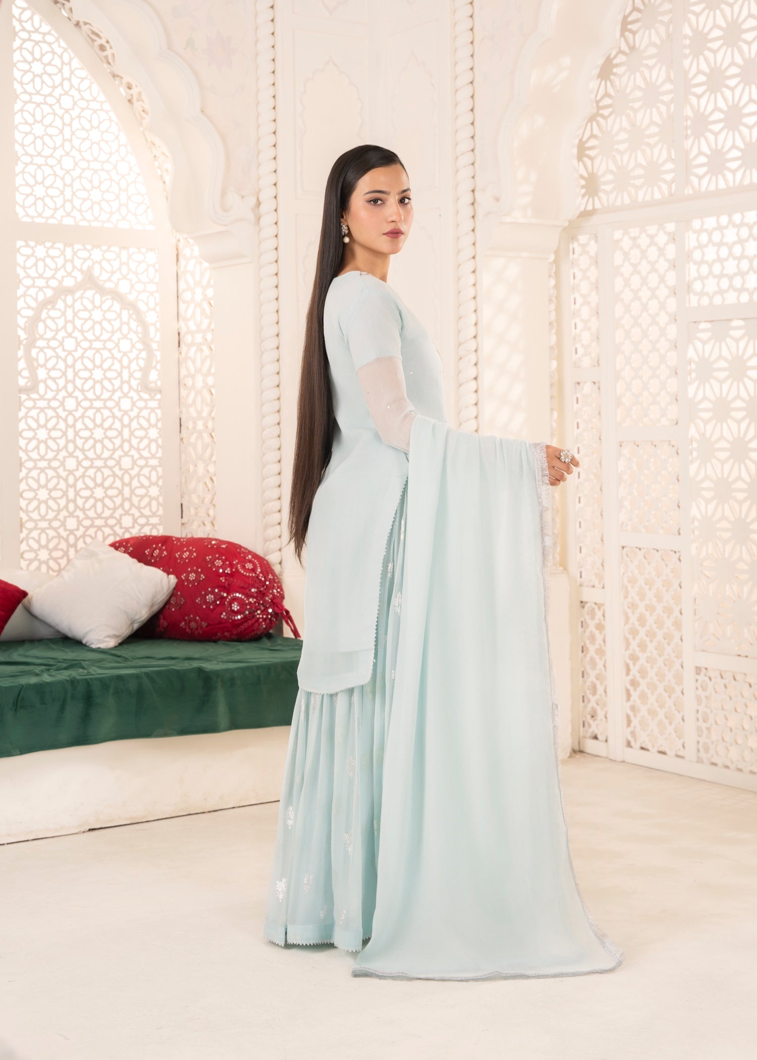 crinkle chiffon Sharara in Sky blue