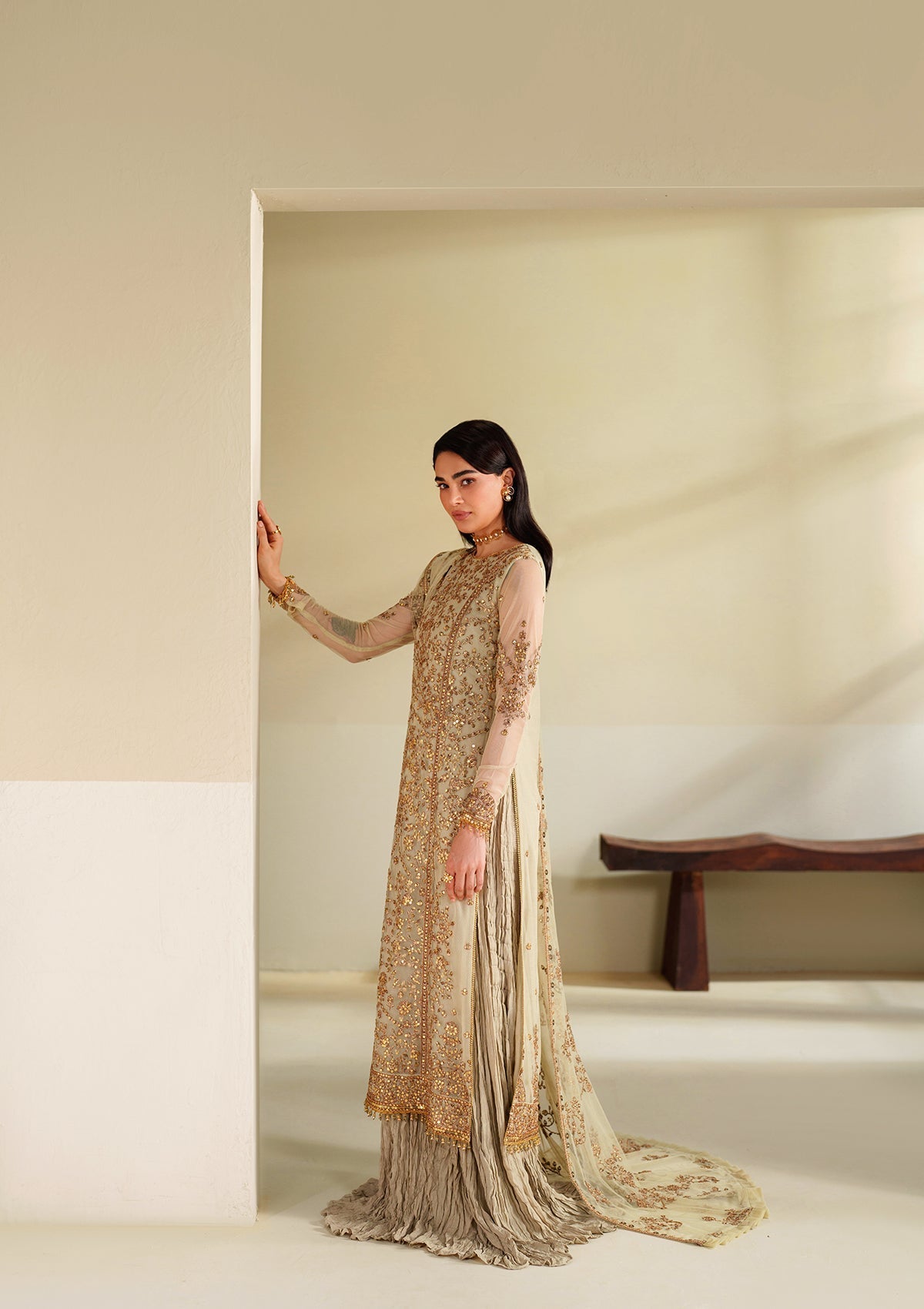 net Sharara in Cream