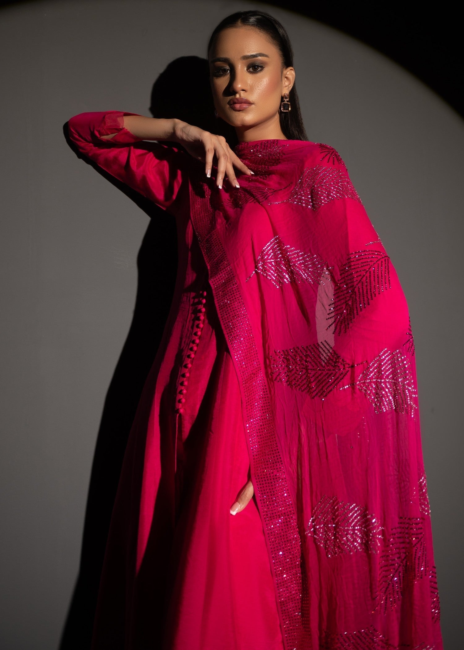 silk Kurta Set in Hot pink