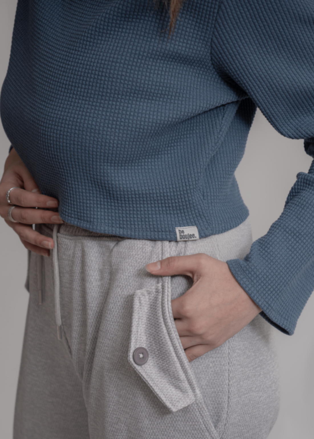 fleece jersey knit Top in Steal grey