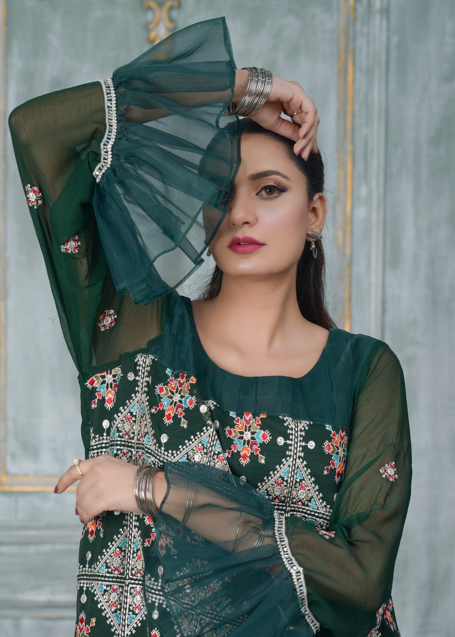 chiffon Maxi in Emerald green