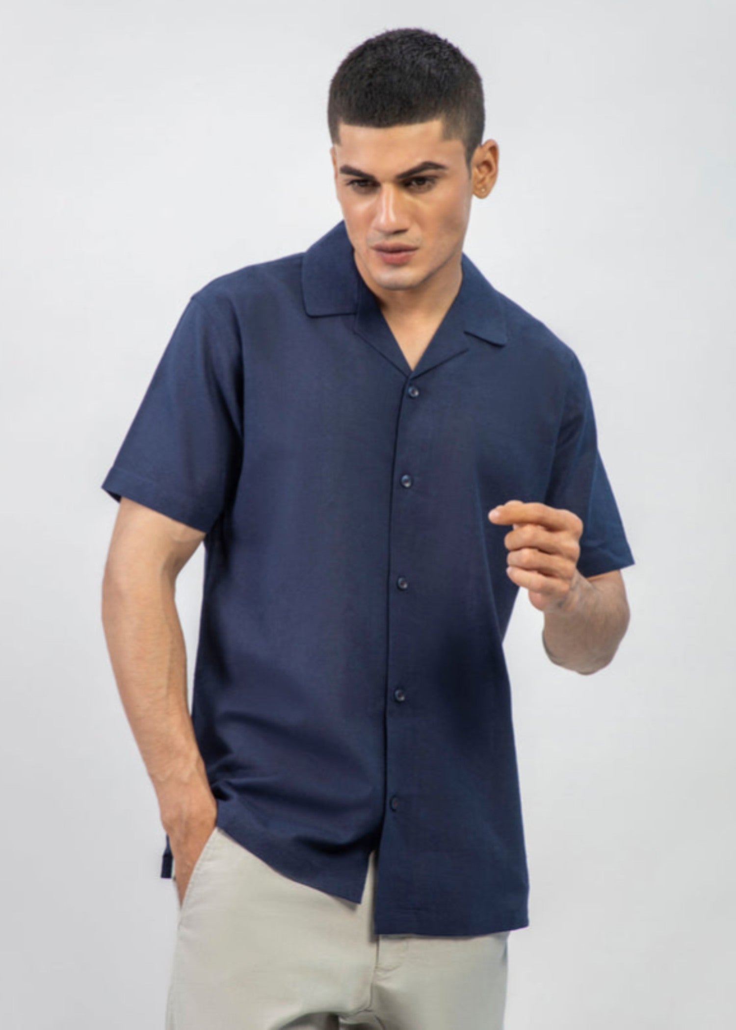 linen Casual Shirt in Navy blue