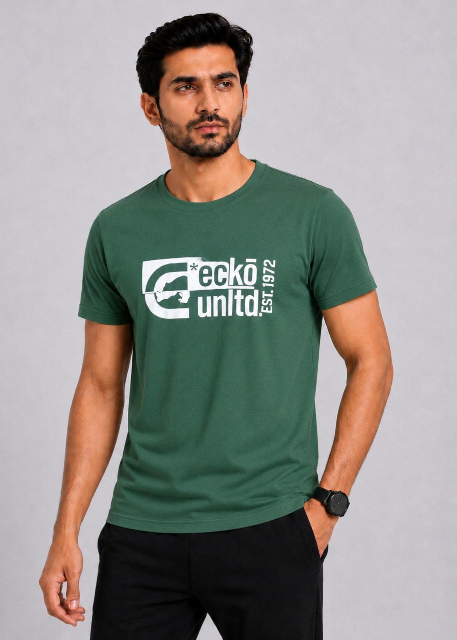 cotton T Shirt in Bottle green
