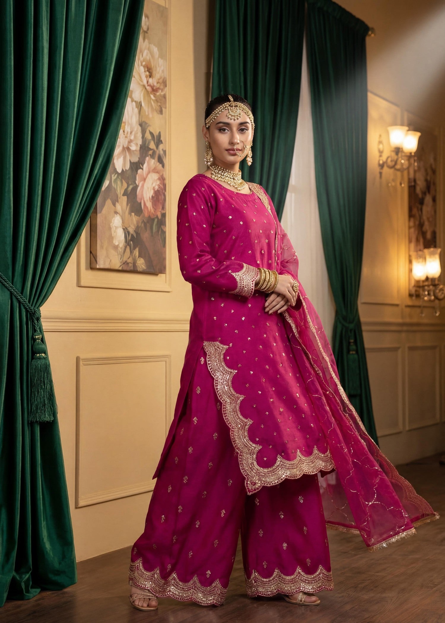 kattan silk Kurta Set in Magenta
