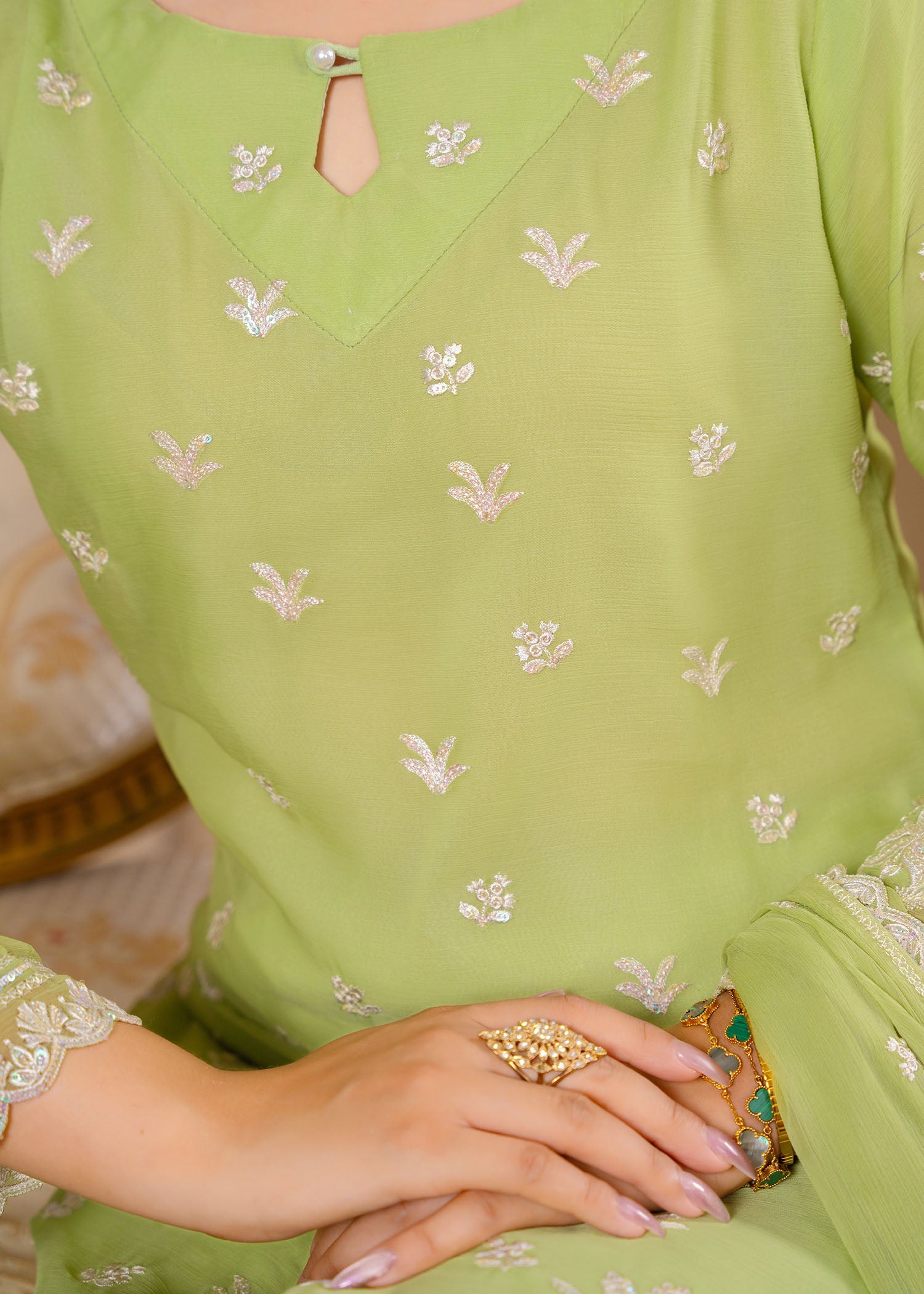 crinkle Kurta Set in Apple green