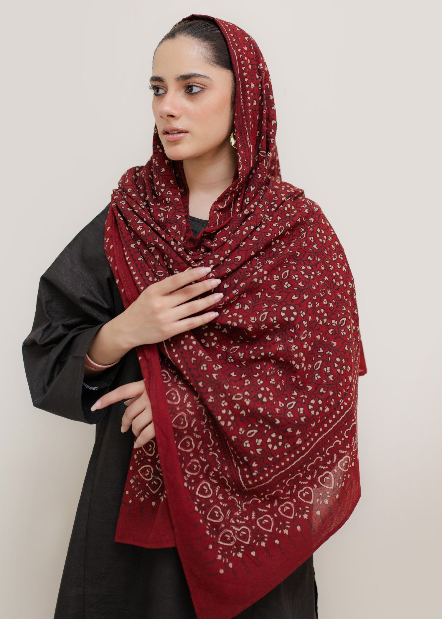 lawn cotton Hijab in Carmine
