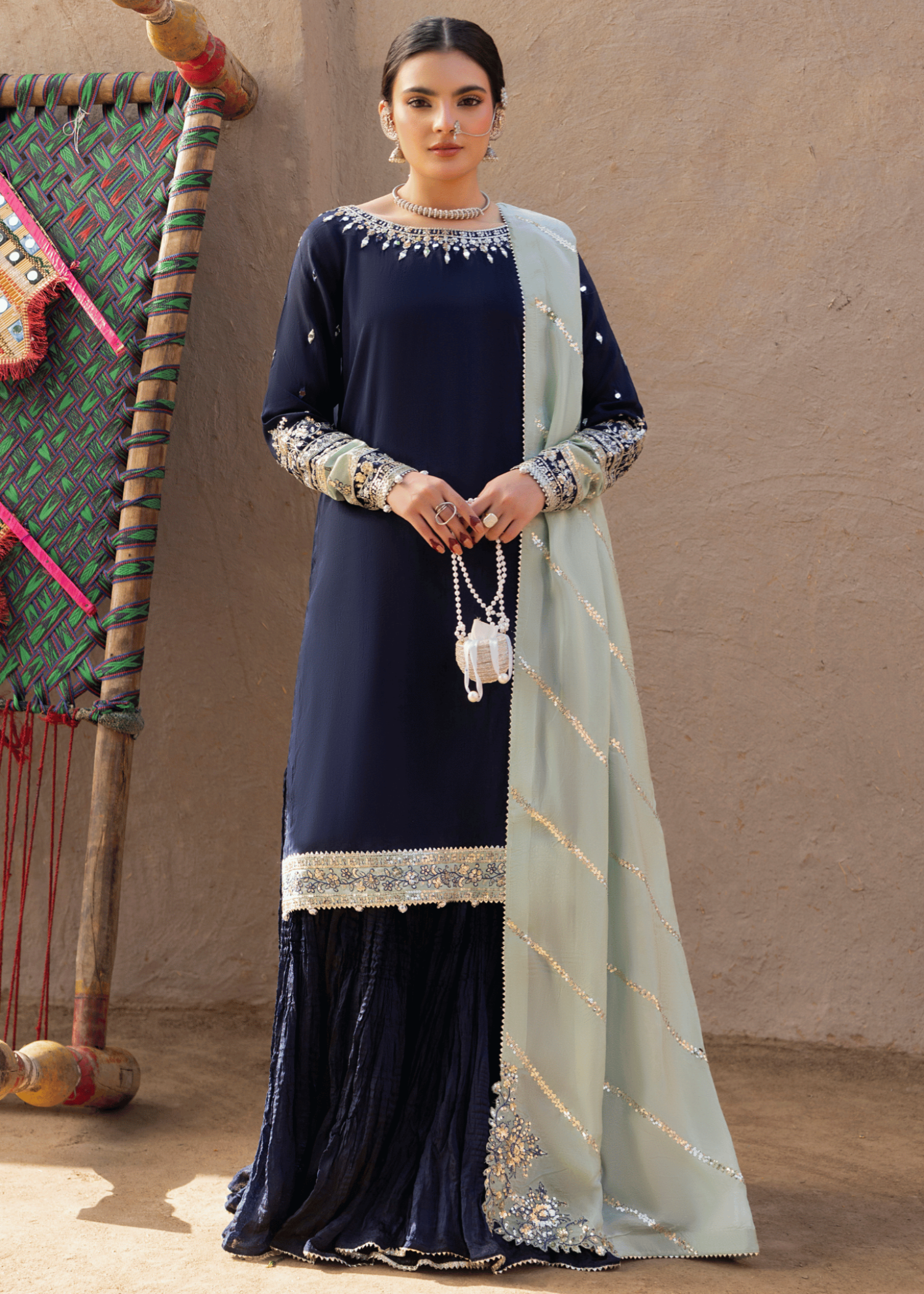 raw silk Sharara in Blue