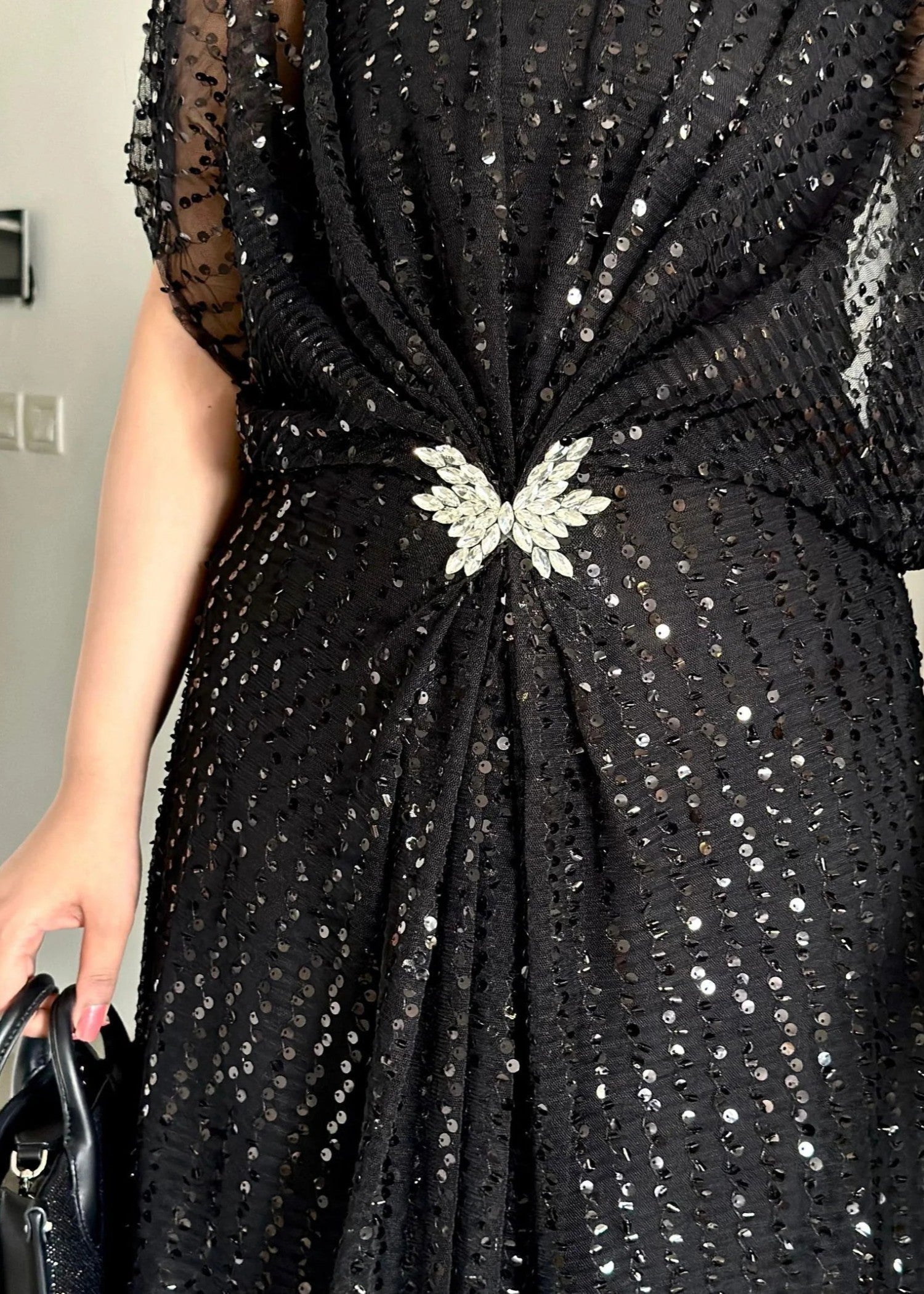 net Kaftan in Black