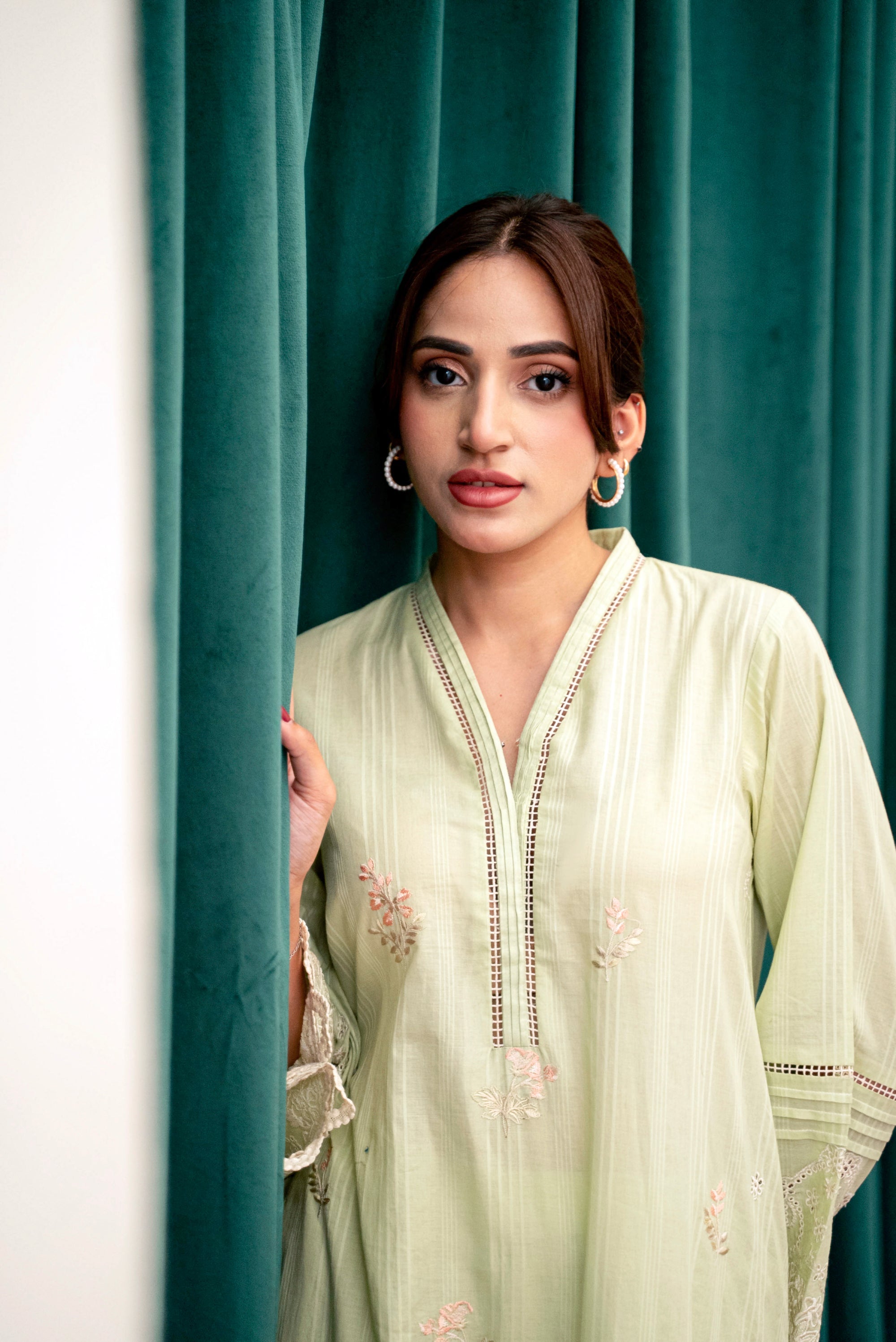 lawn Kurta Set in Light yellow