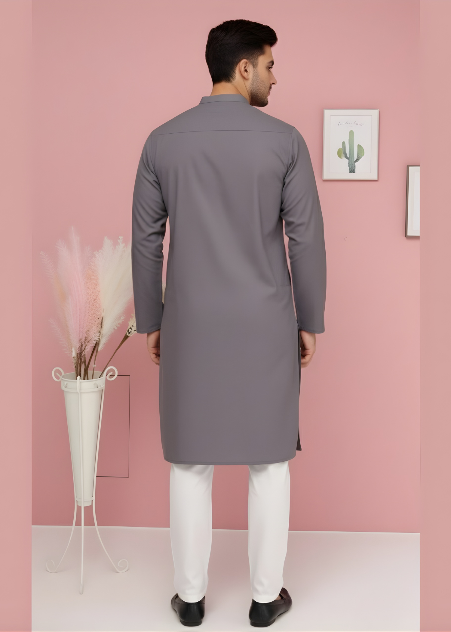 cotton dobby Kurta in Cool grey