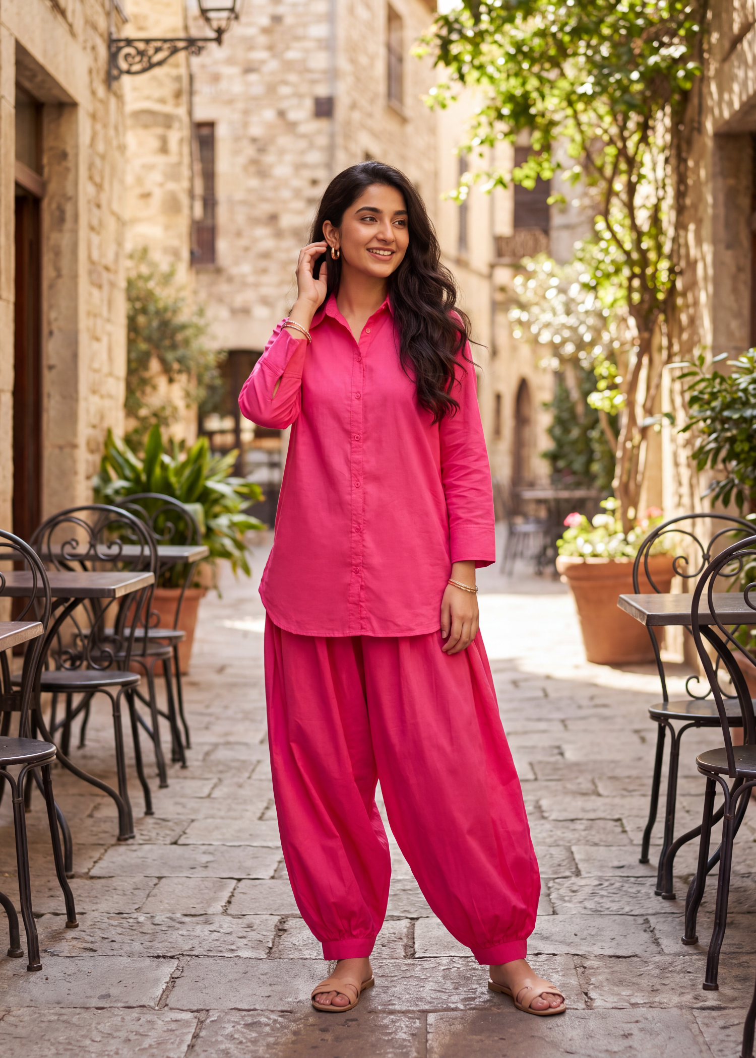 lawn Co ord Sets in Vivid pink