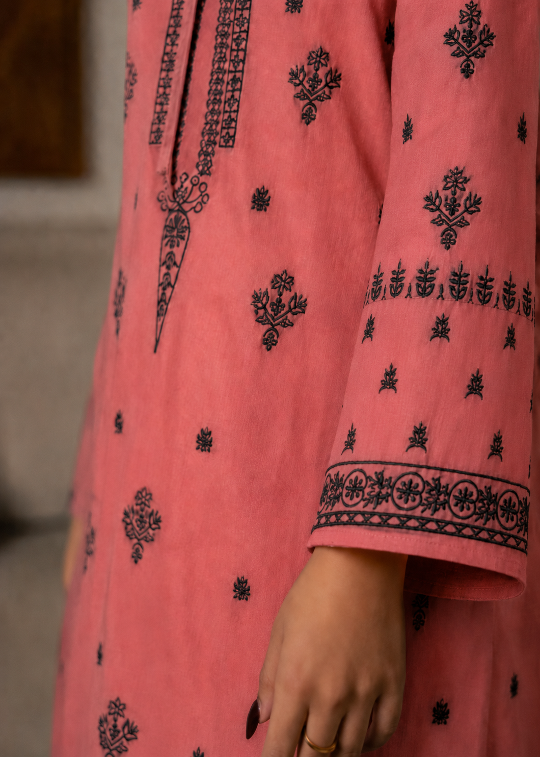 linen Kurta Set in Rose pink