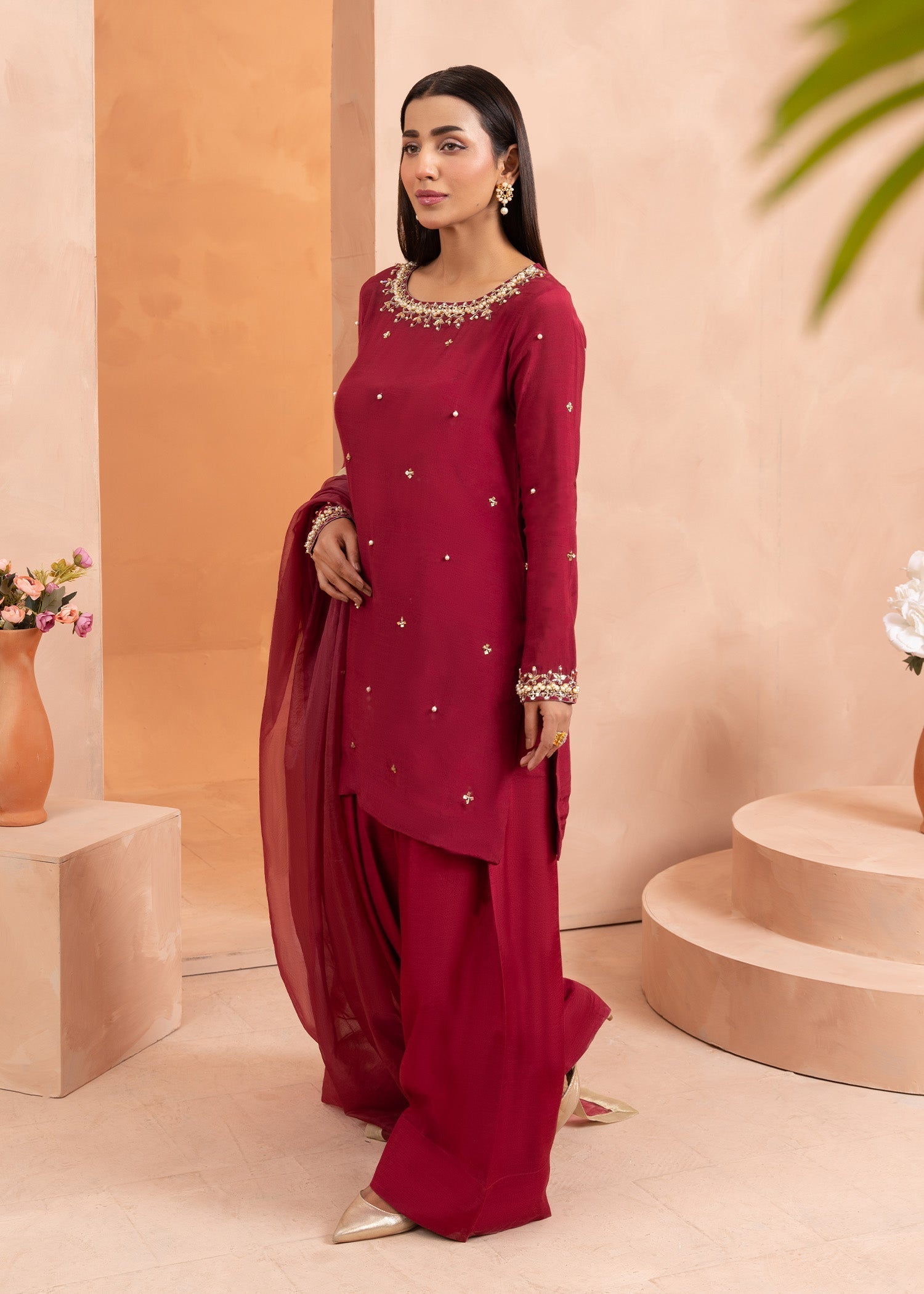 raw silk Kurta Set in Maroon