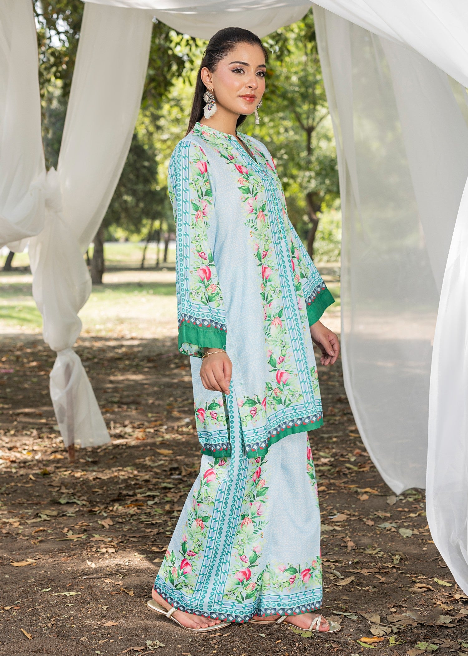 cotton silk Co ord Sets in Sky blue