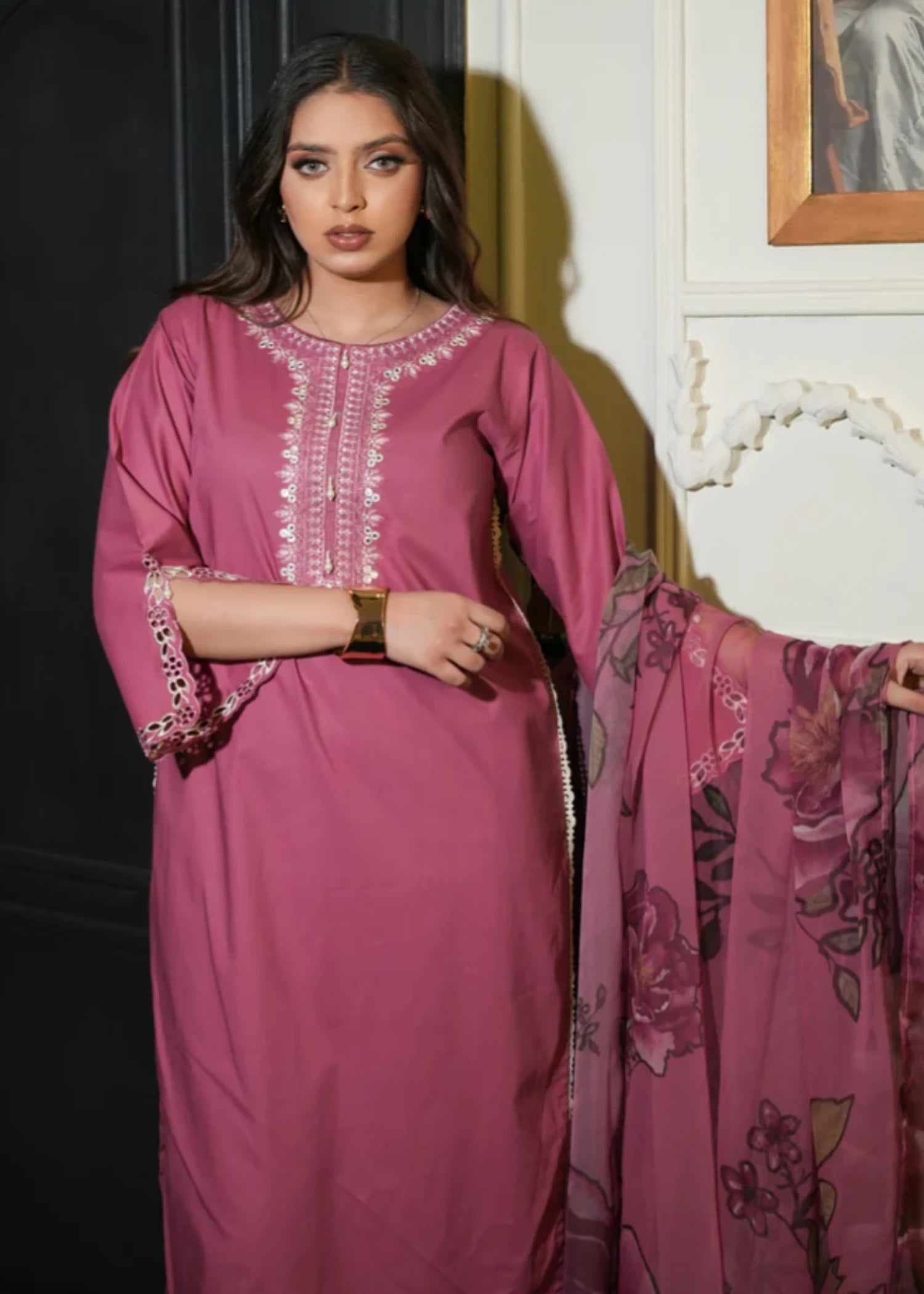 lawn cotton Kurta Set in Mulberry