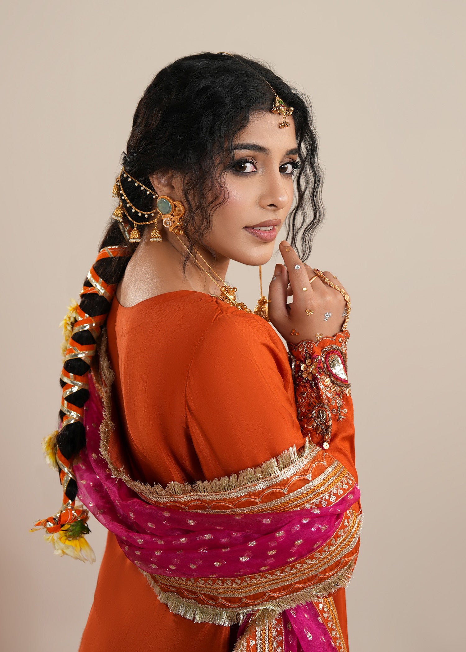 raw silk Sharara in Rust orange