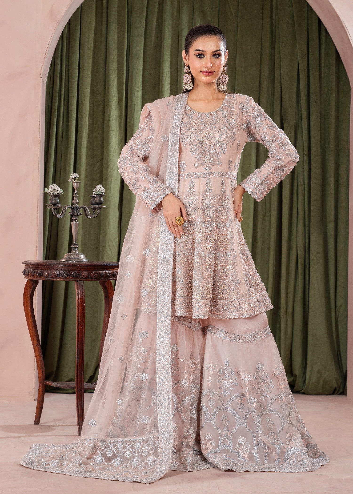 net Peplum in Baby pink