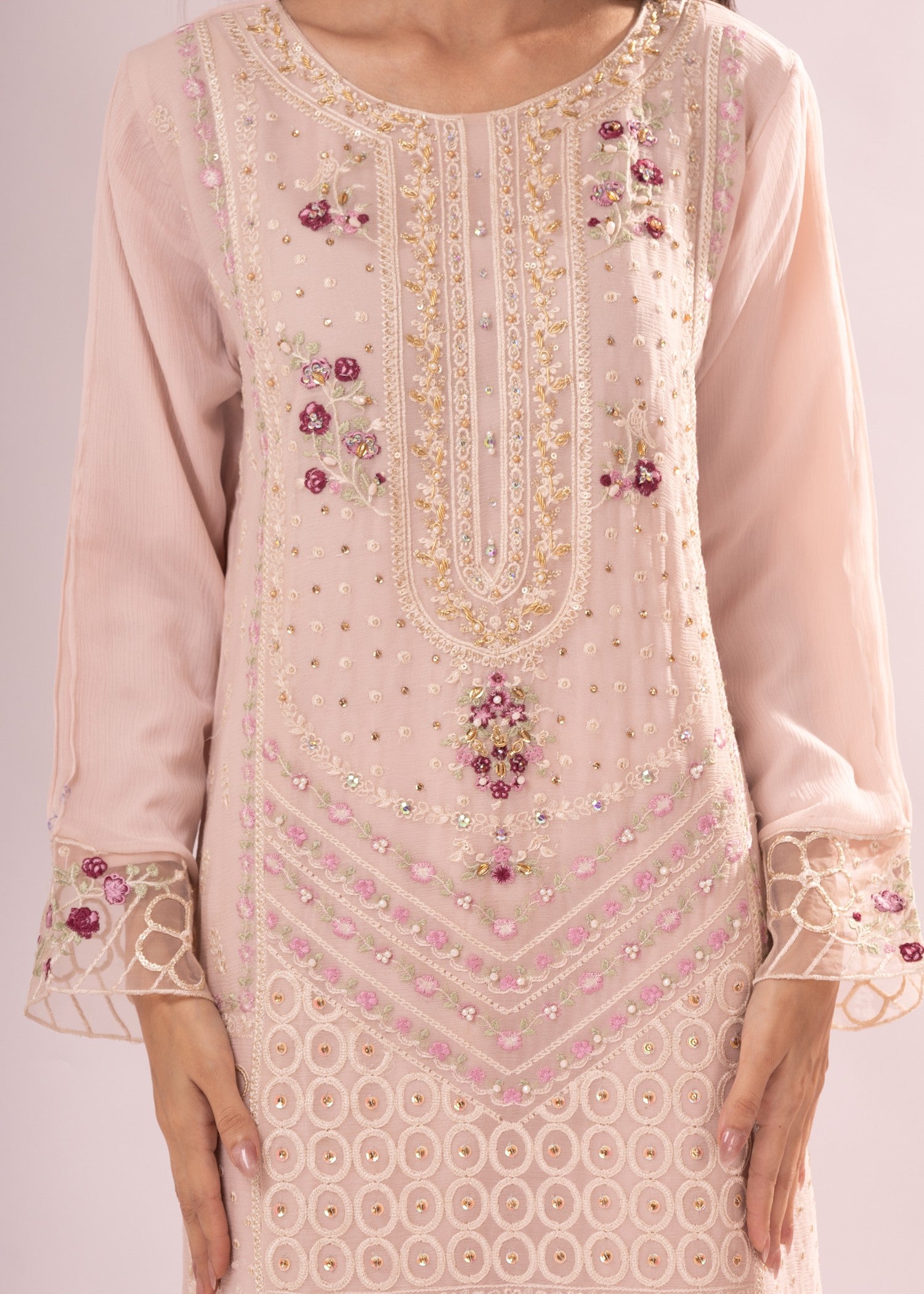 bemberg crinkle chiffon Unstitched in Pastel pink