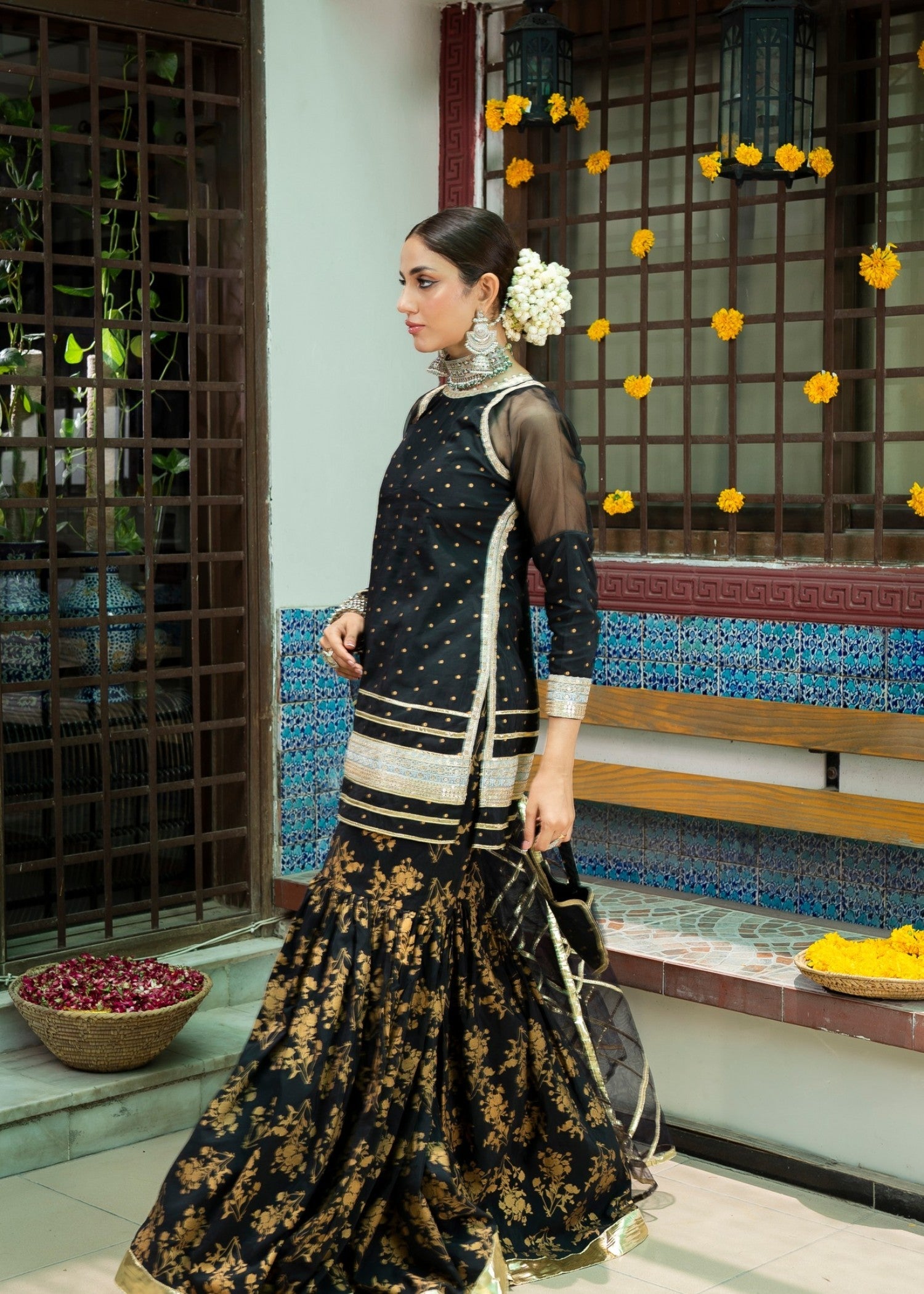 cotton silk banarasi Gharara in Black