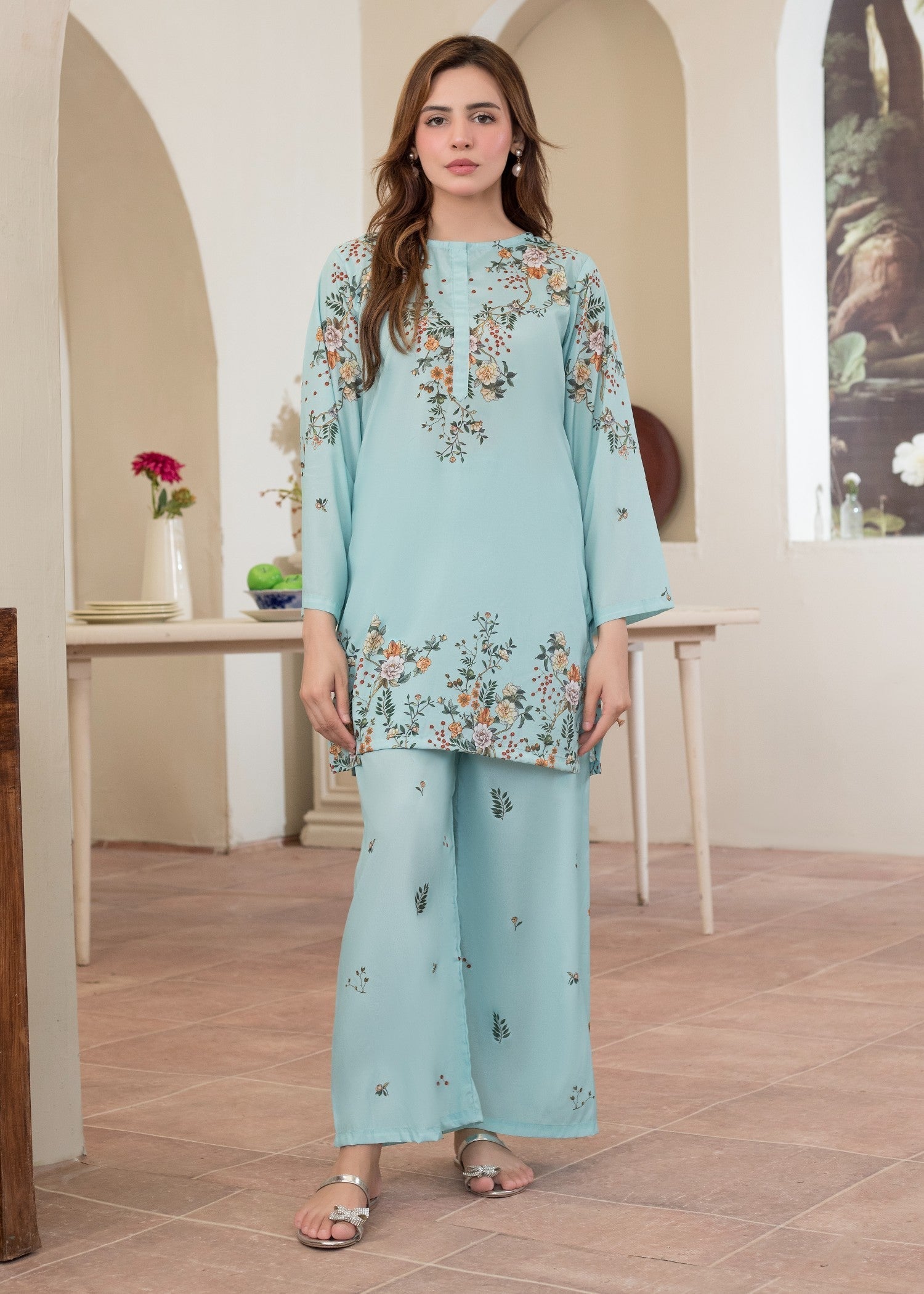 polyester crepe Co Ord Sets in Light blue