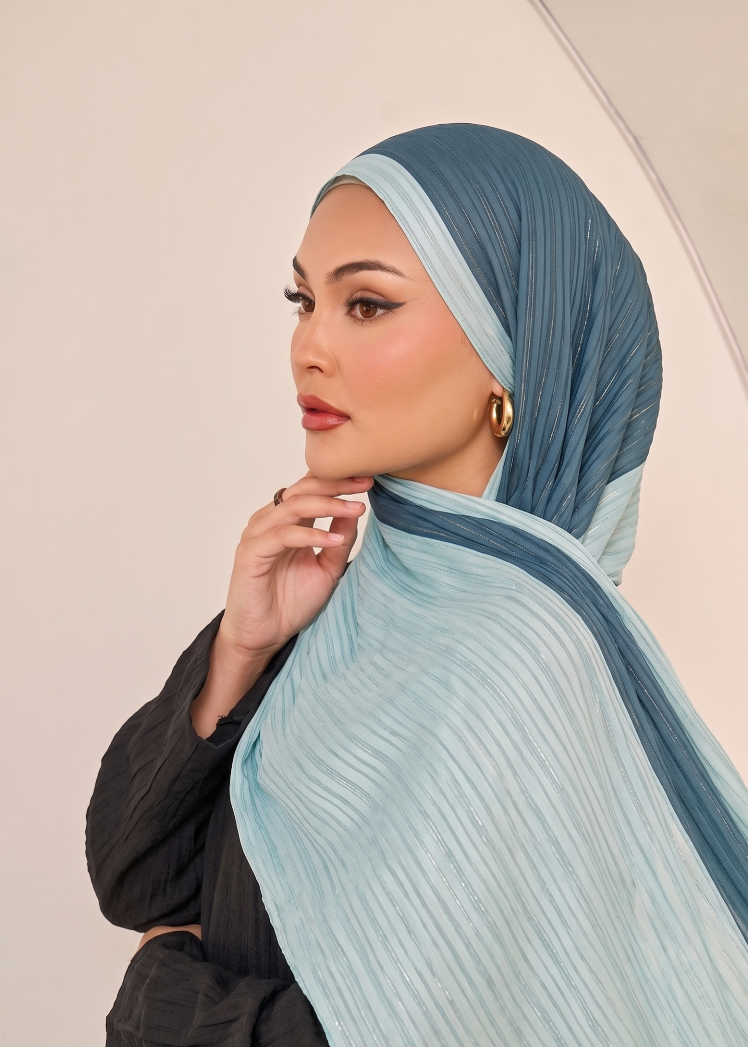 pk crinkle chiffon Hijab in Teal
